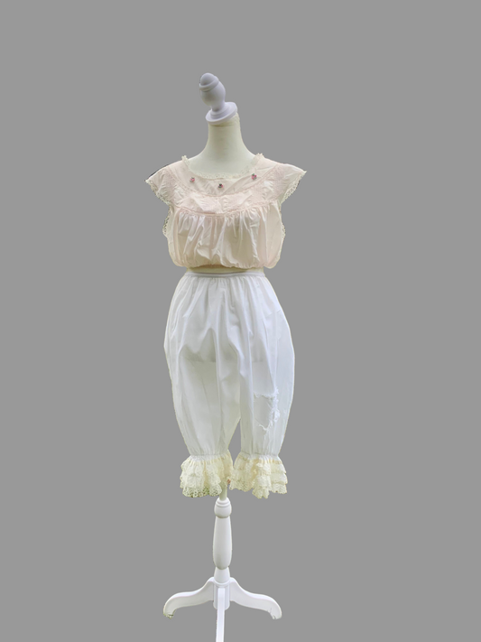 Edwardian Cotton Lingerie Set • 1918–1925 • Blush Camisole & Lace Bloomers • Heirloom Bridal Trousseau - ED41