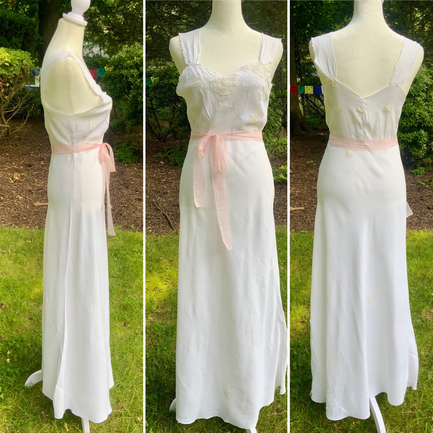 1930s Reimagined Silk Satin Bridal Slip Dress | Restored Antique Boudoir Gown with Hand-Applied Vintage Lace-30LM