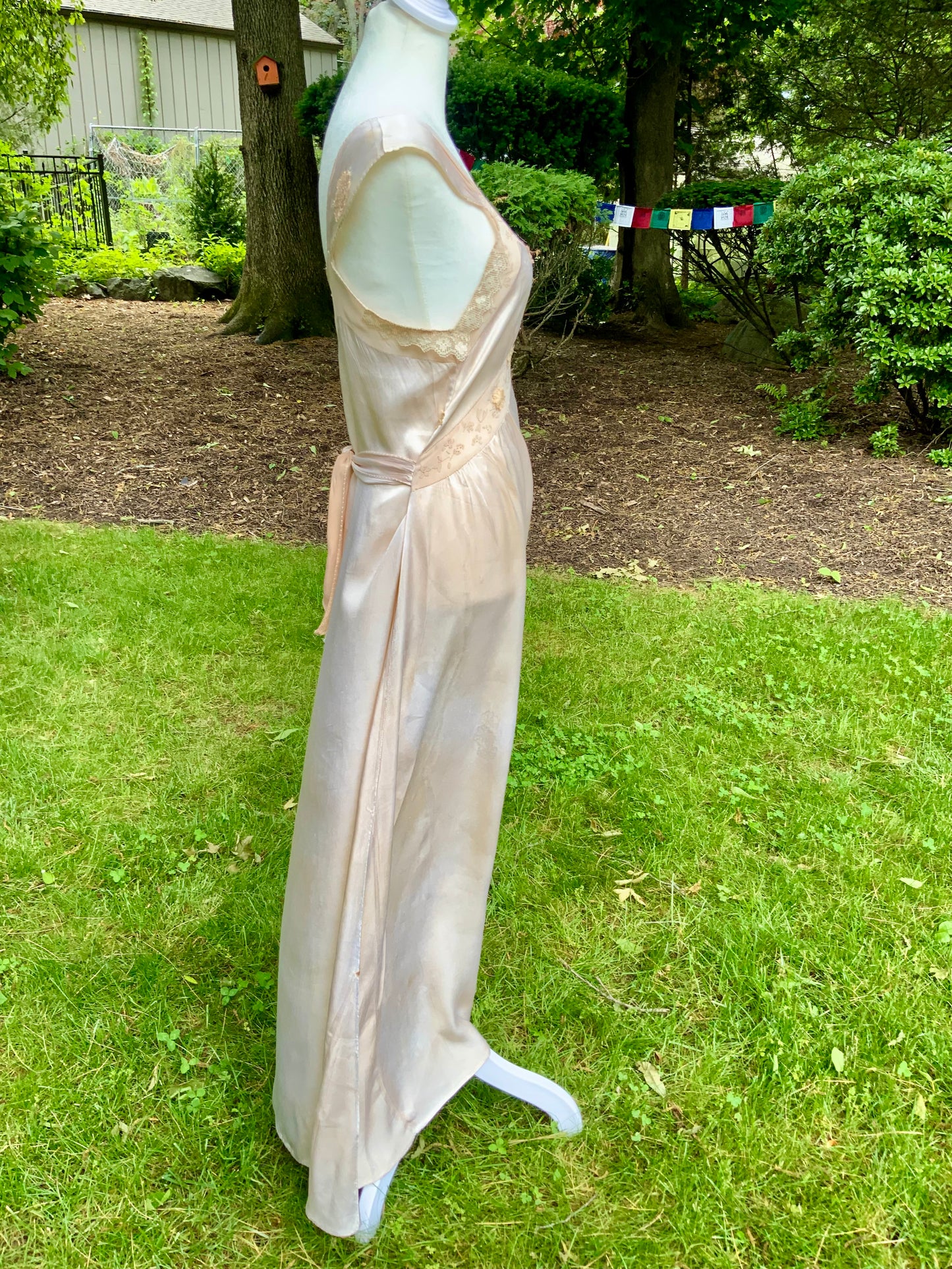 1930s Silk Chiffon Hostess Gown | Blush Pink Boudoir Dress | Restored Antique Lingerie.Tea Dyed-30D