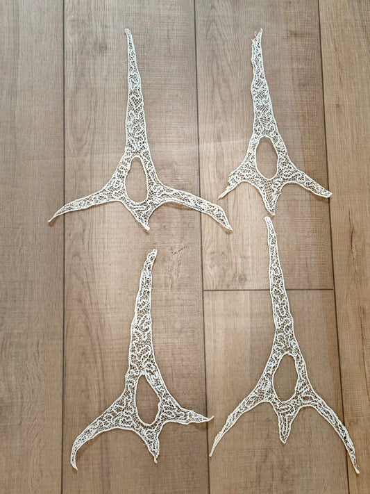 Antique Edwardian Bridal Lace Appliqués | Architectural “Eiffel Tower” Motifs | c. 1905–1915