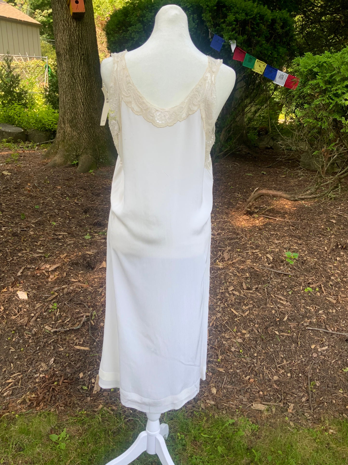 1930s Pure Silk Bridal Slip Dress Lace Bias Cut Wedding Gown Lingerie S/M-30BX