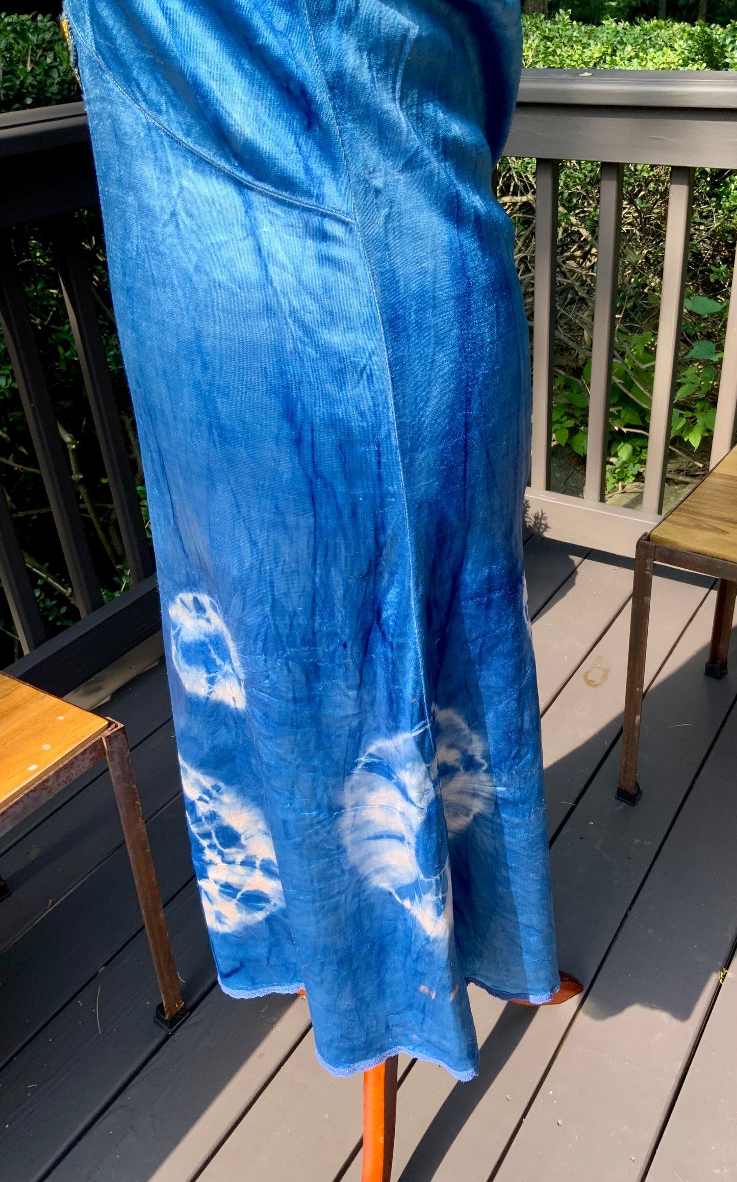 Mid-Century Hand Dyed Blue Tie Dye Satin Slip Dress.60P.