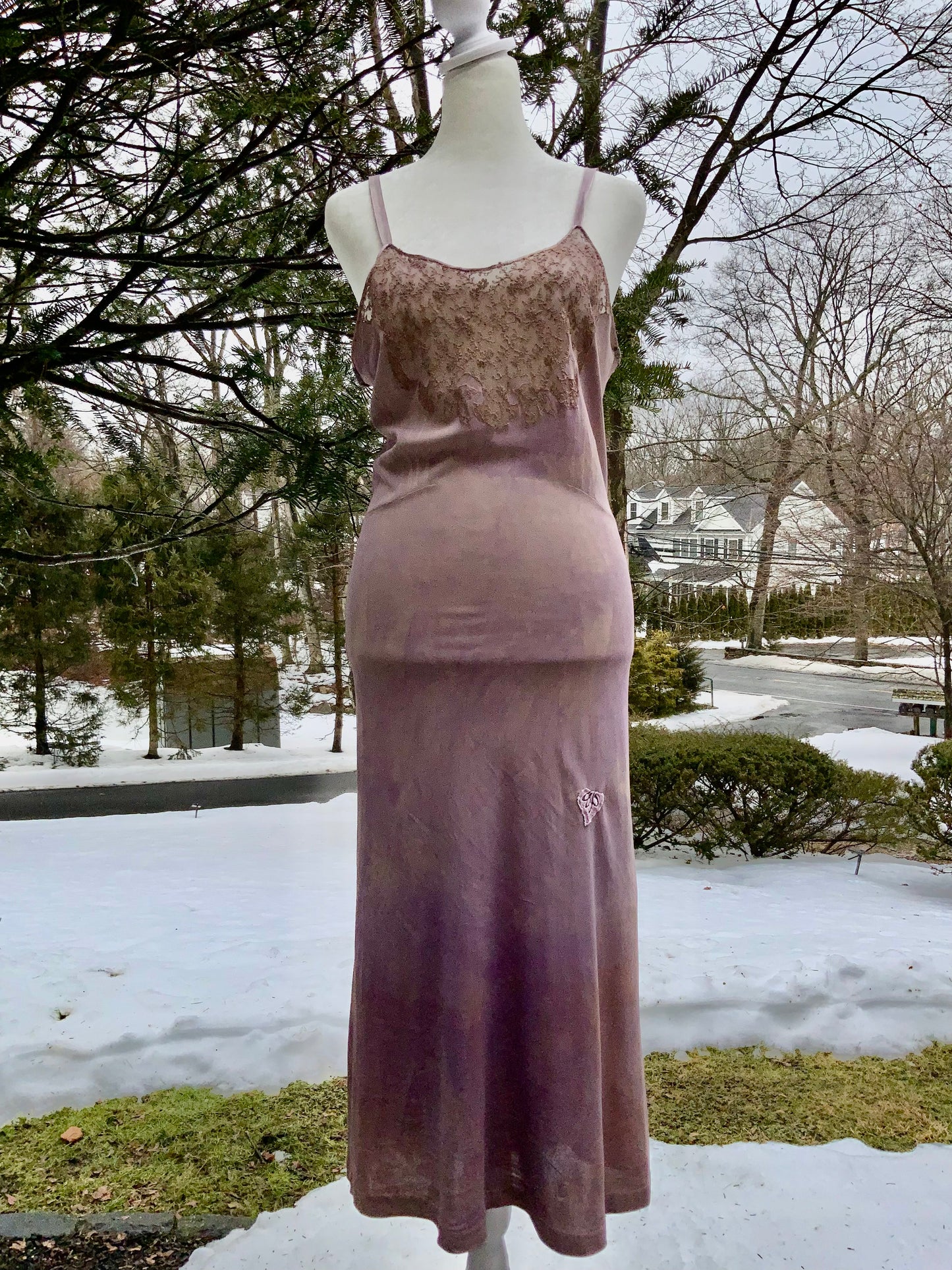 1990s Hand-Dyed Lilac Stretch Slip Dress • Lace Bust Vintage Boudoir Dress-90F