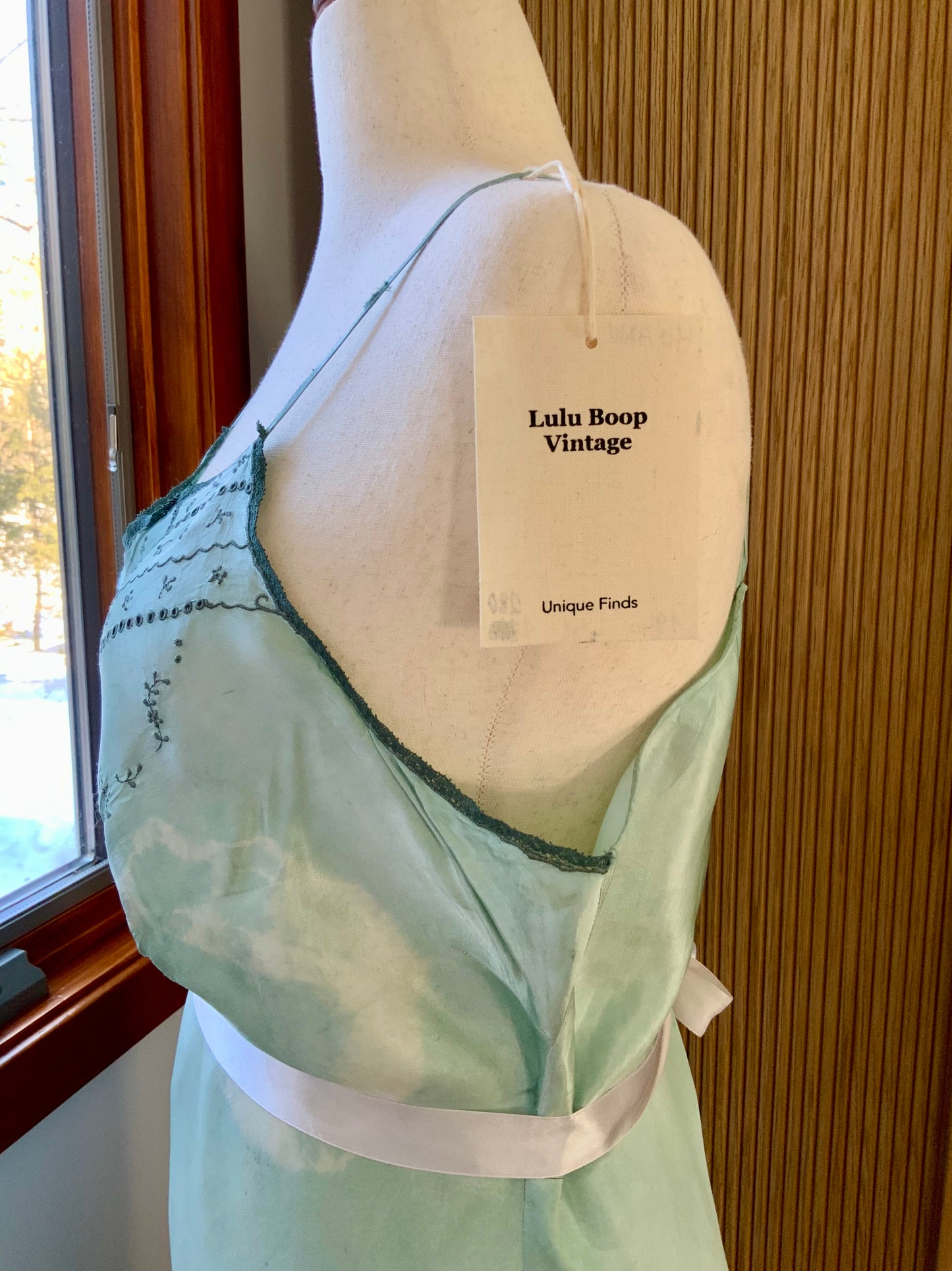 1930s–1940s Hand-Dyed Silk Satin Embroidered Slip Dress-40AN