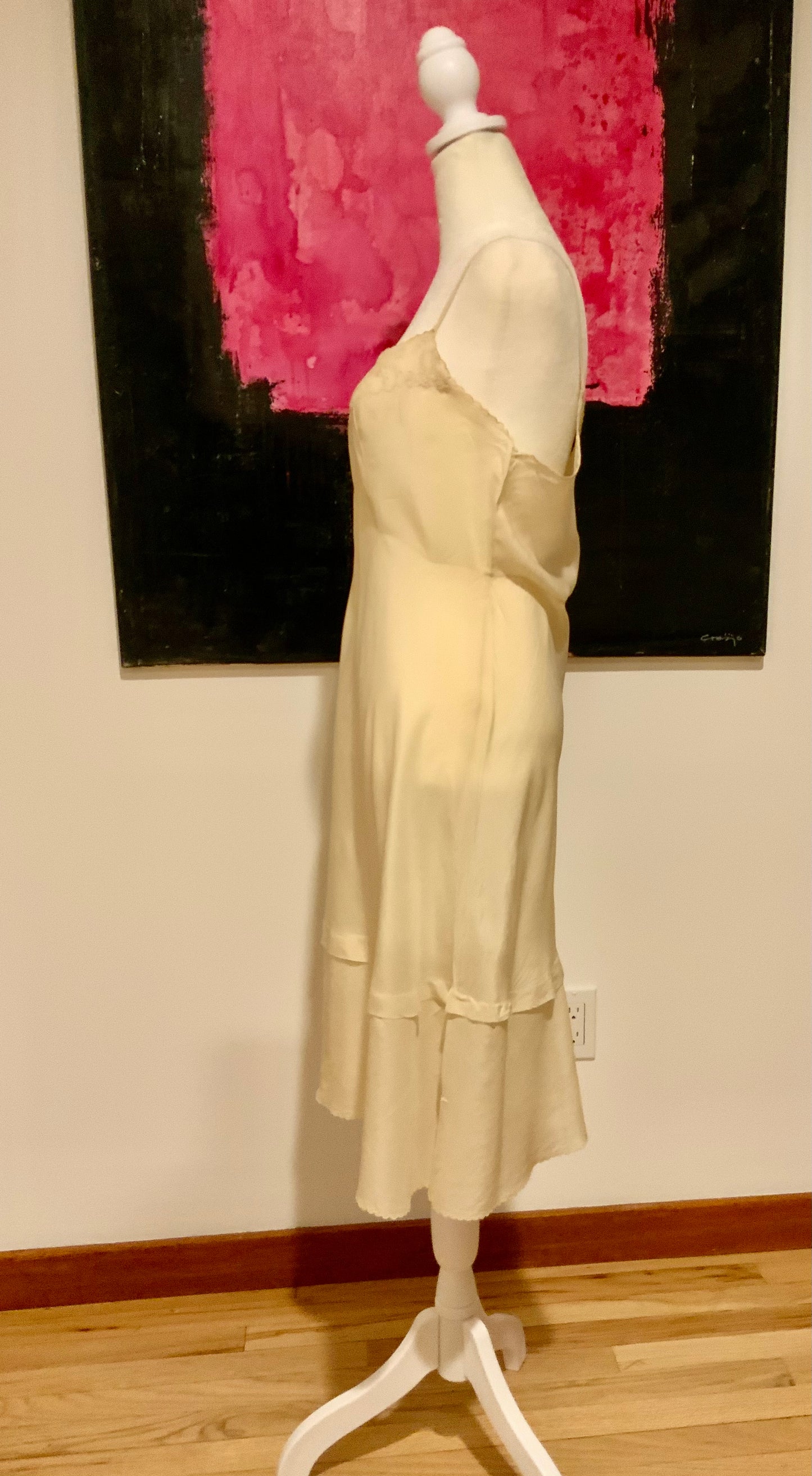 1930s Hand-Embroidered Pure Silk Slip Dress | Champagne - 30AT