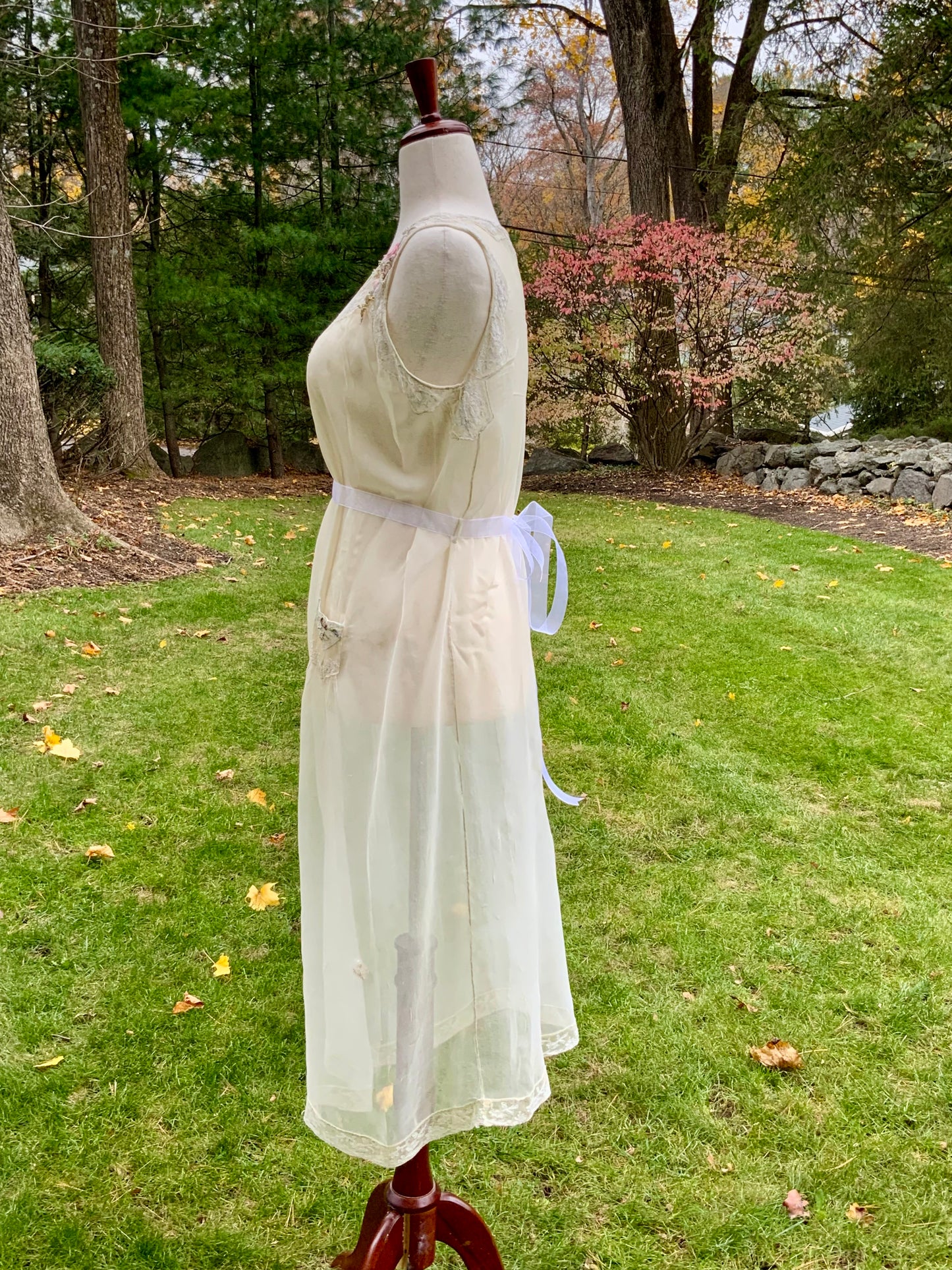 Edwardian–1920s Sheer Silk Chiffon Slip Dress | -Trousseau Lingerie Gown –20AP