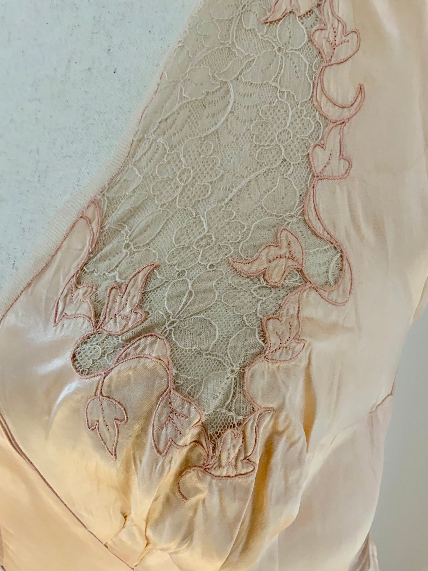 Vintage Hand-Dyed Silk Slip Dress with Lace Bodice | 30s–40s
 - 40AW