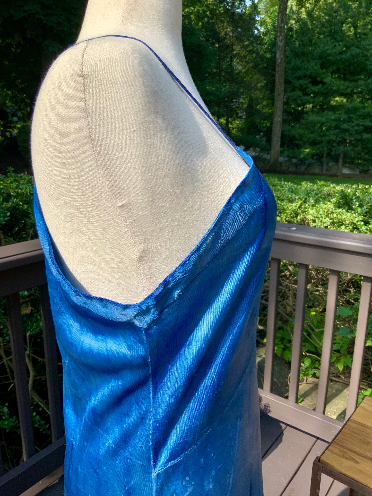 Mid-Century Hand Dyed Blue Tie Dye Satin Slip Dress.60P.
