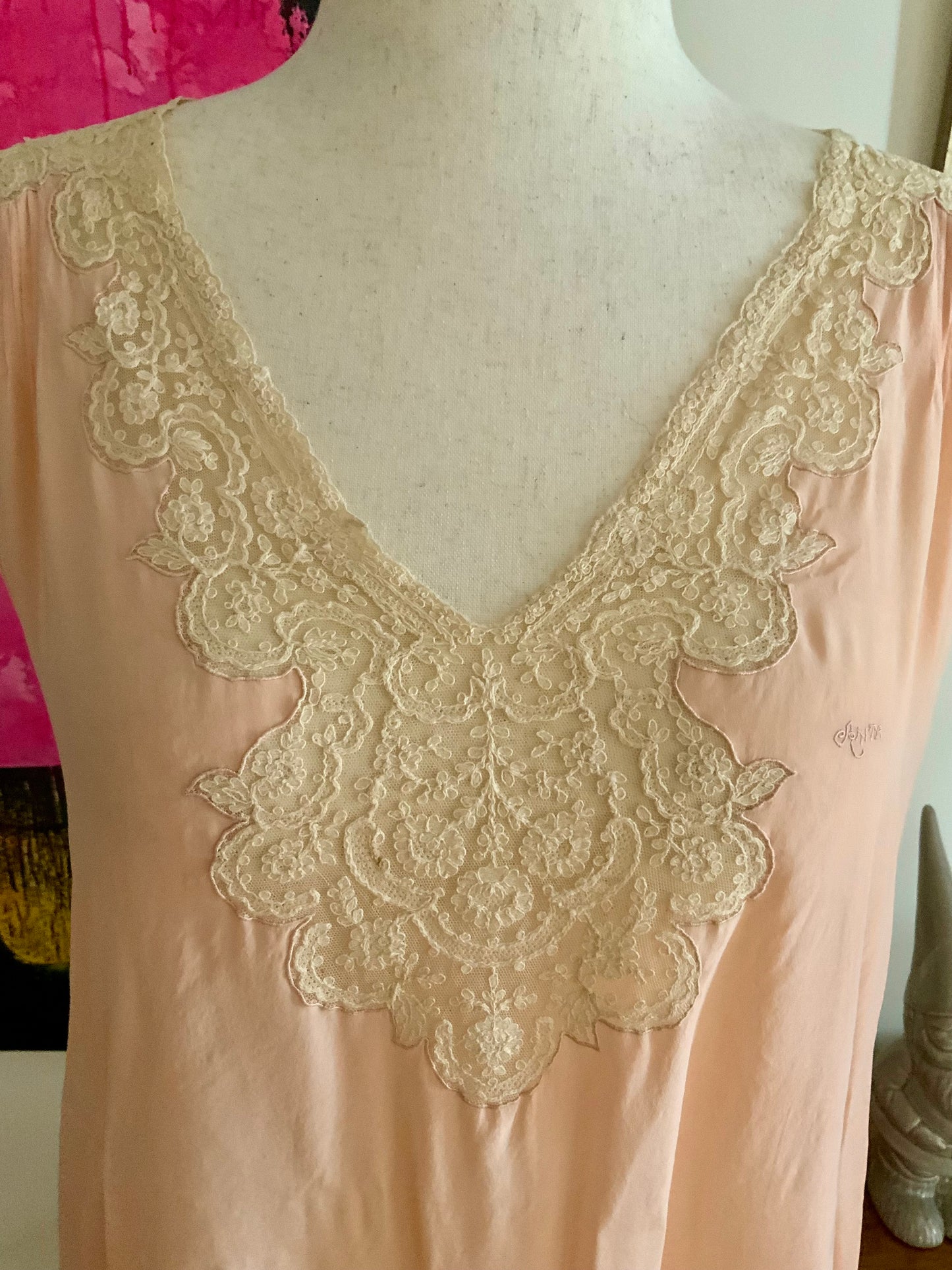 Silk Nightgown Lace Embellishments - 20s