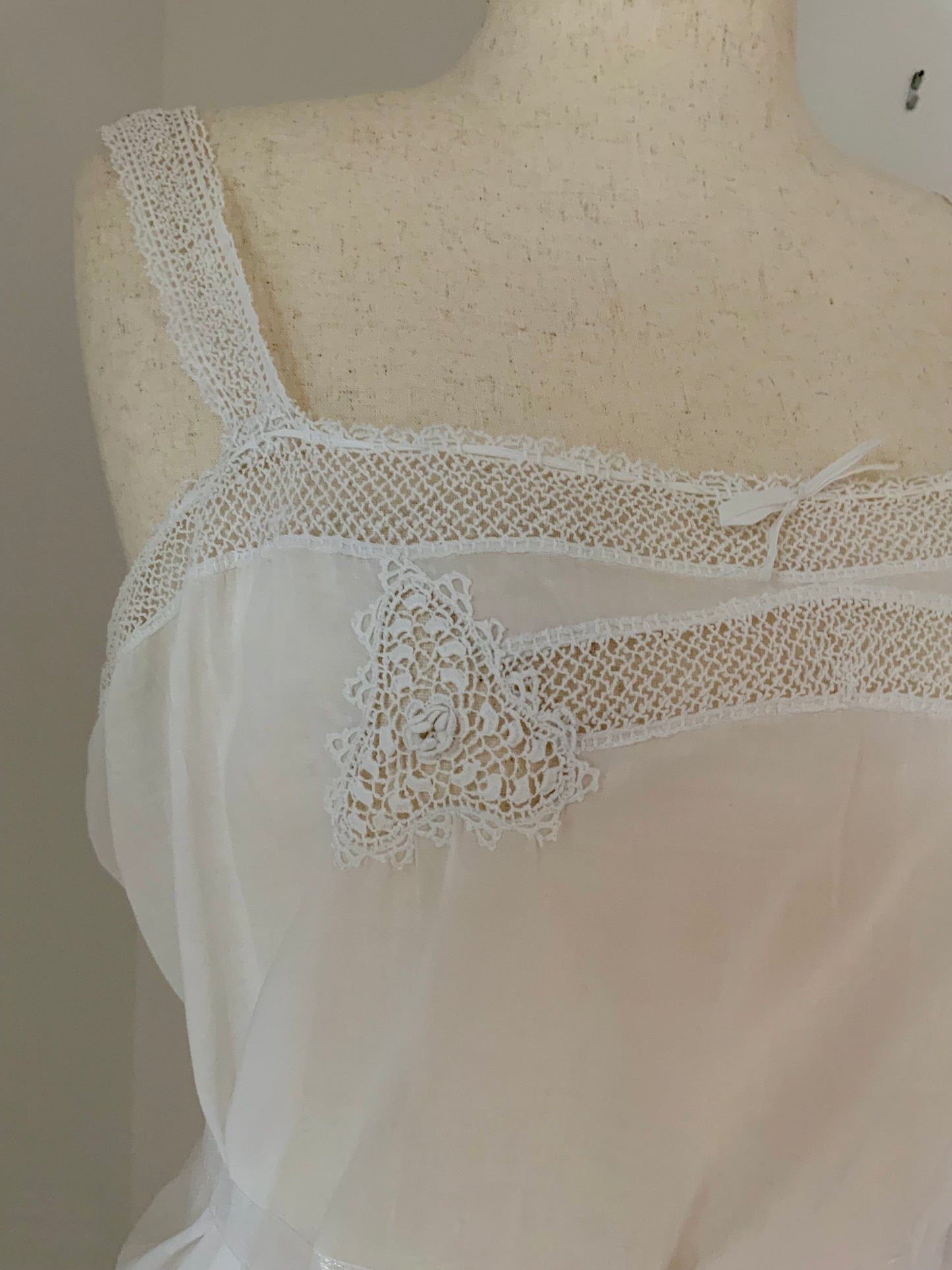 Edwardian White Cotton Teddy | 1910s Crochet Lace Step-In Chemise | Antique  Lingerie-ED54
