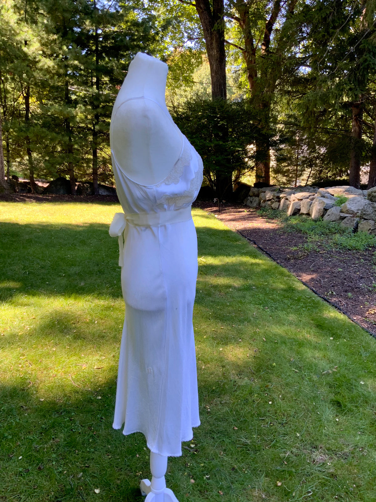 1930s Ivory Satin Bias Cut Slip Dress.40BY