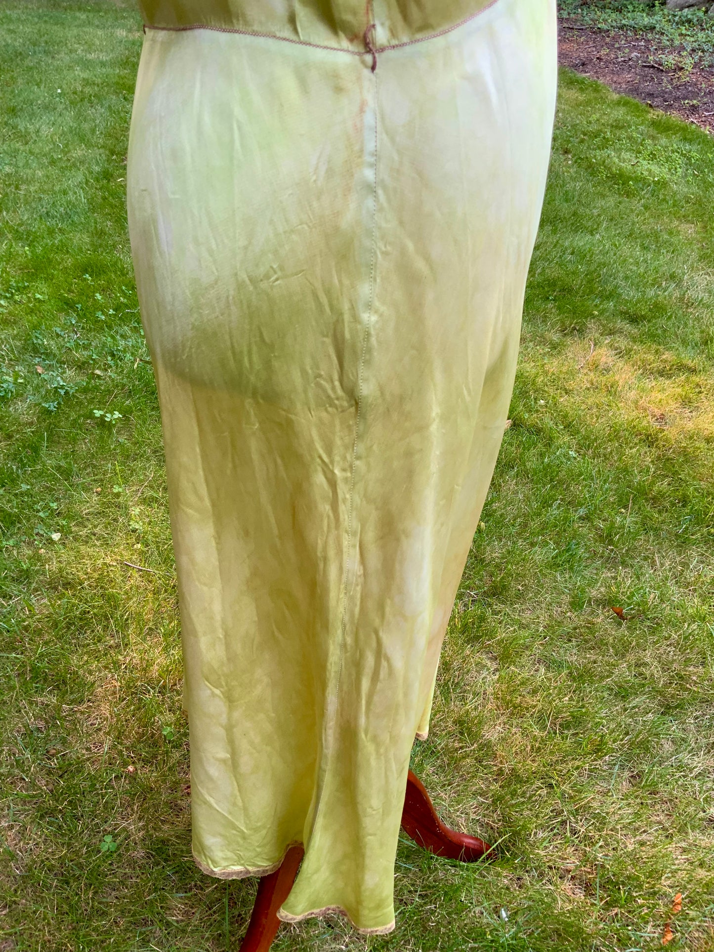 1930s Hand Dyed     Botanical Inspired Hand Dyed Silk Slip Dress. One of a Kind Woodland Fairy Bias Cut Gown.30BZ