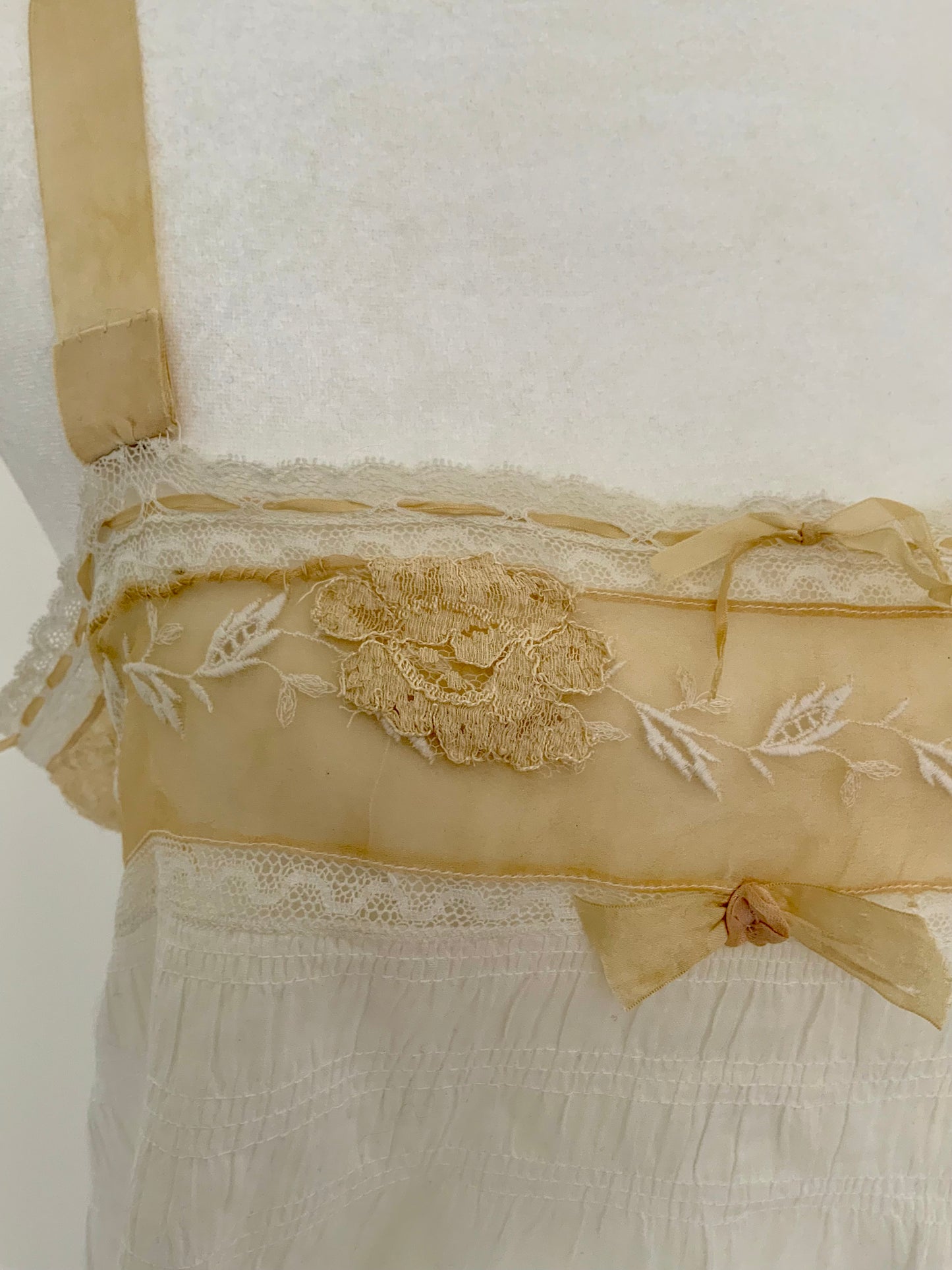 Edwardian Cotton Batiste Teddy | Antique Embroidered Sheer Band Step-In with Lace Appliqué-ED53