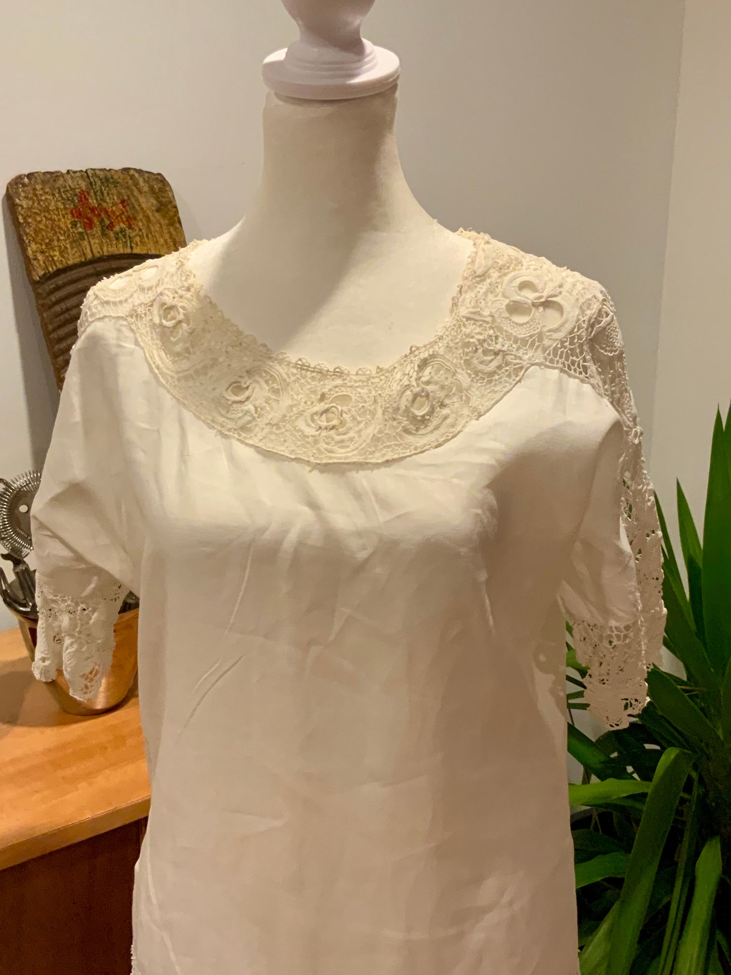 Edwardian Cotton & Lace Tea Dress c.1905–1915 |Antique Lingerie Dress with Battenberg & Crochet Lace-ED32