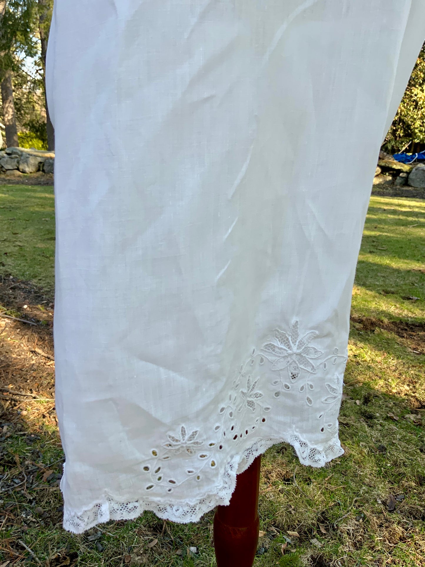 Antique Edwardian Split Drawers Bloomers – White Cotton Lingerie Pants with Hand Embroidery & Lace Hem – Early 1900s-ED71