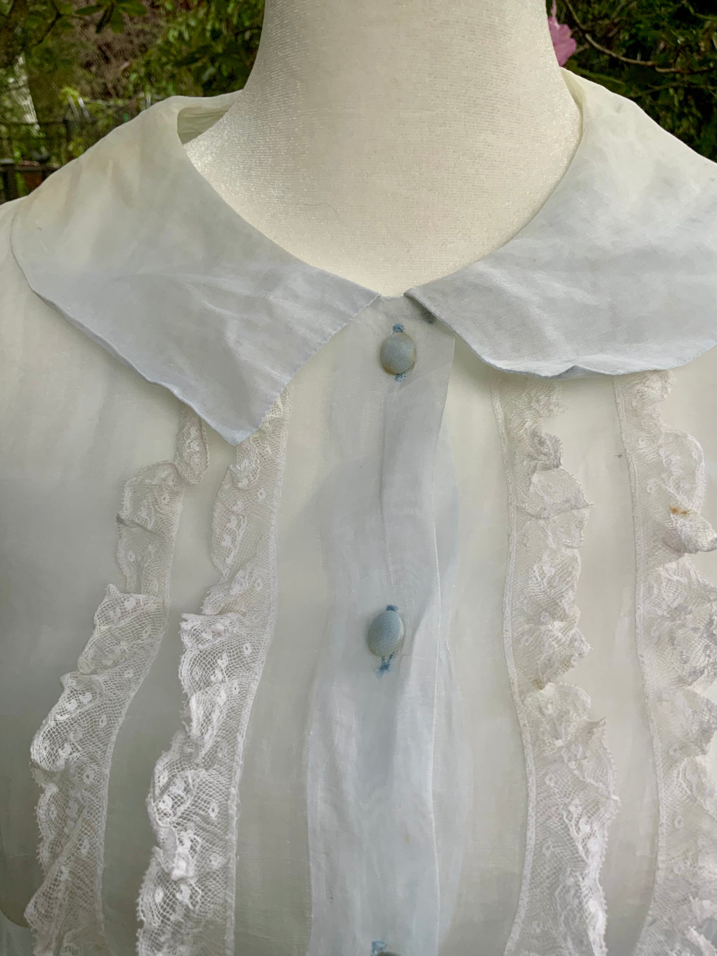 Late 1930s 1940s Sheer Blue Cotton Organdy Dress Romantic Lingerie Style Dress-30CR