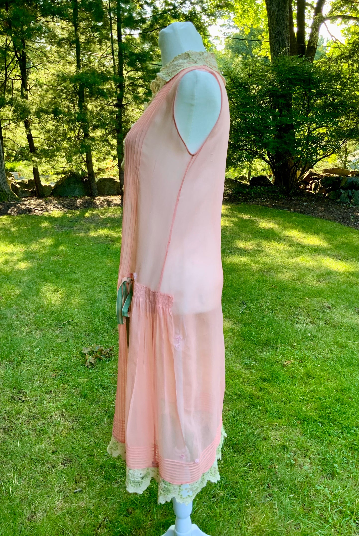 Rare 1920s Silk Chiffon Flapper Dress Art Deco Lace Dress Original Silk Slip Antique Pink Dress Vintage Restored with Vintage Appliqués. 20AS