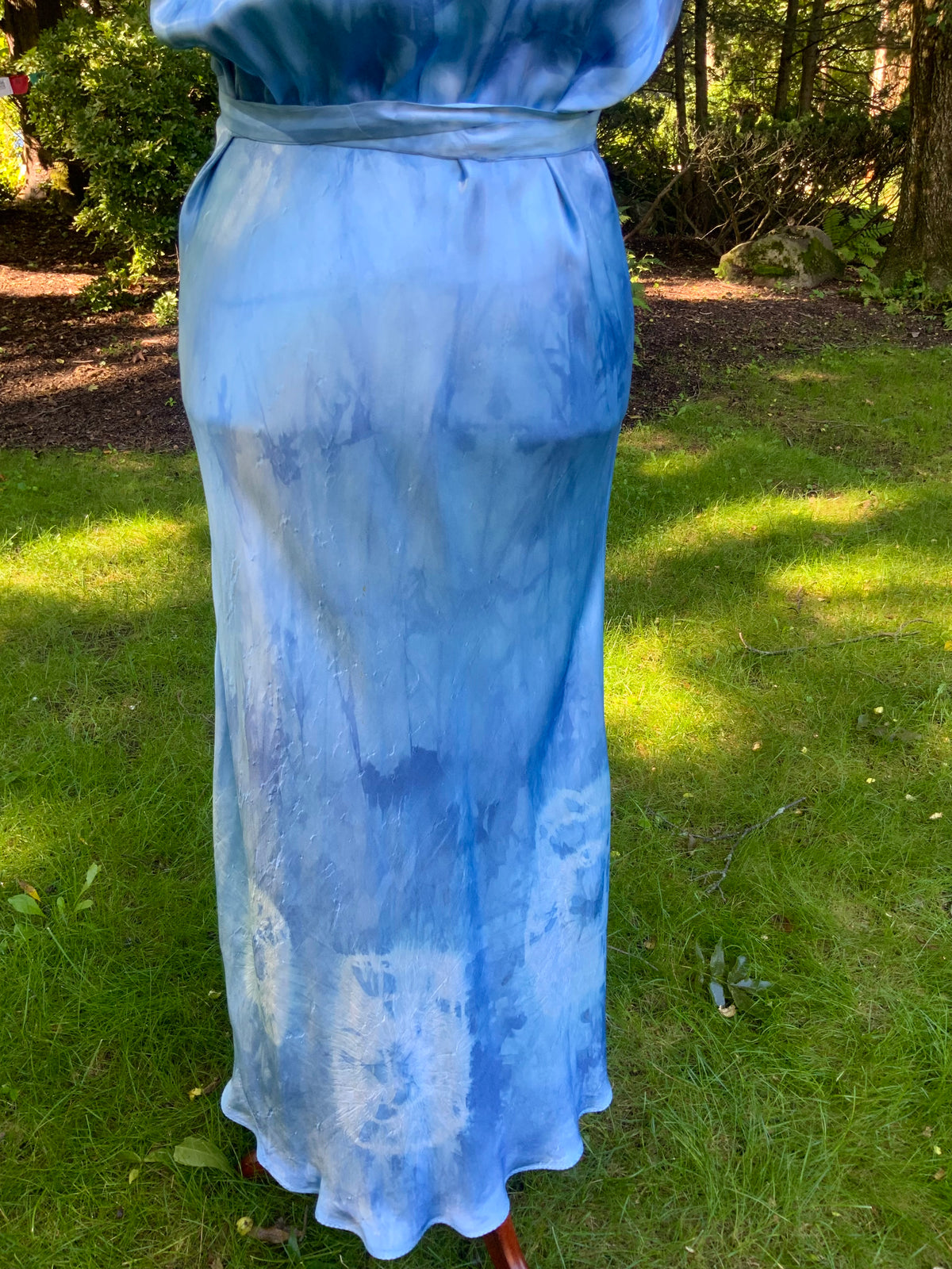 1930s Hand Dyed Blue Bias Cut Satin Nightgown with Lace.40BZ