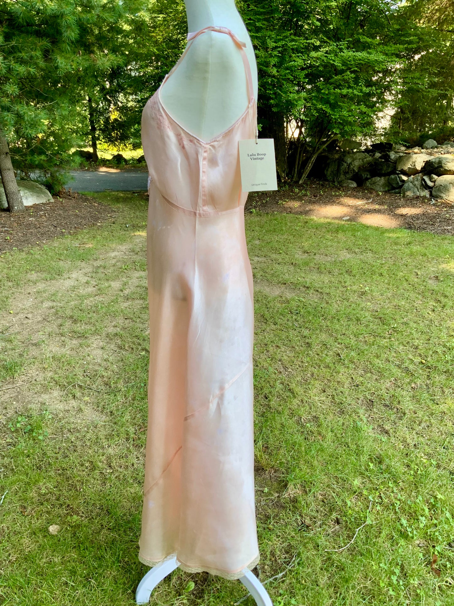 1940s Vintage Peach Satin Slip Dress Embroidered Floral Bodice Restored Bridal Boudoir Nightgown.40CG