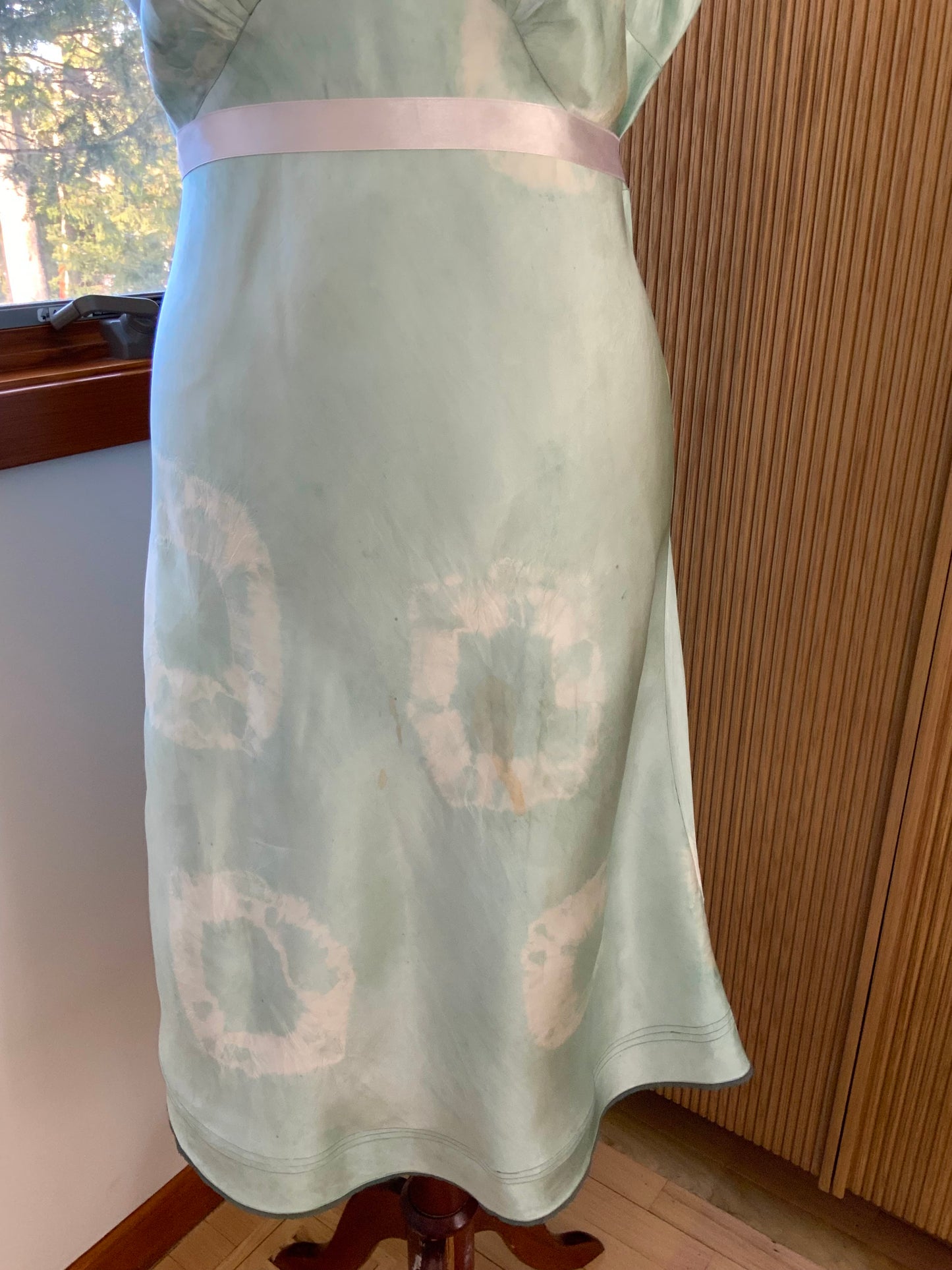 1930s–1940s Hand-Dyed Silk Satin Embroidered Slip Dress-40AN