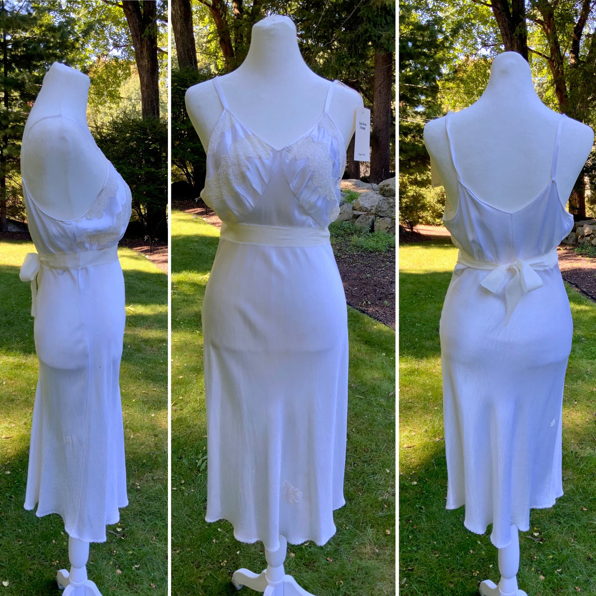 1930s Ivory Satin Bias Cut Slip Dress.40BY