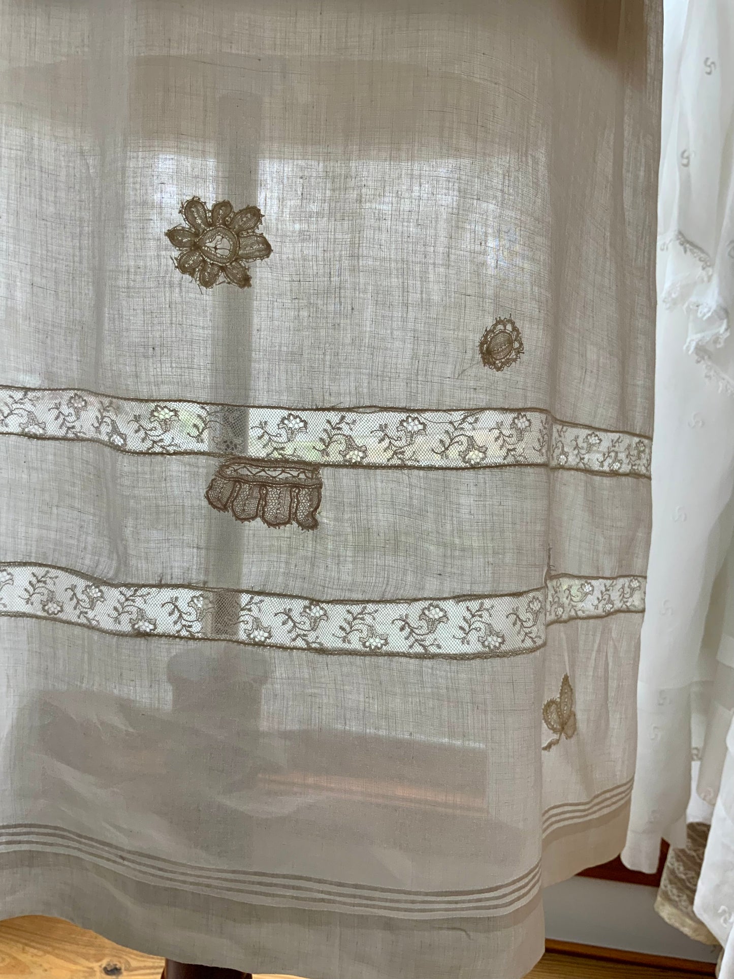 Antique 1910s Cotton Batiste Lingerie Dress with Lace Insertion & Hand Embroidery-ED74