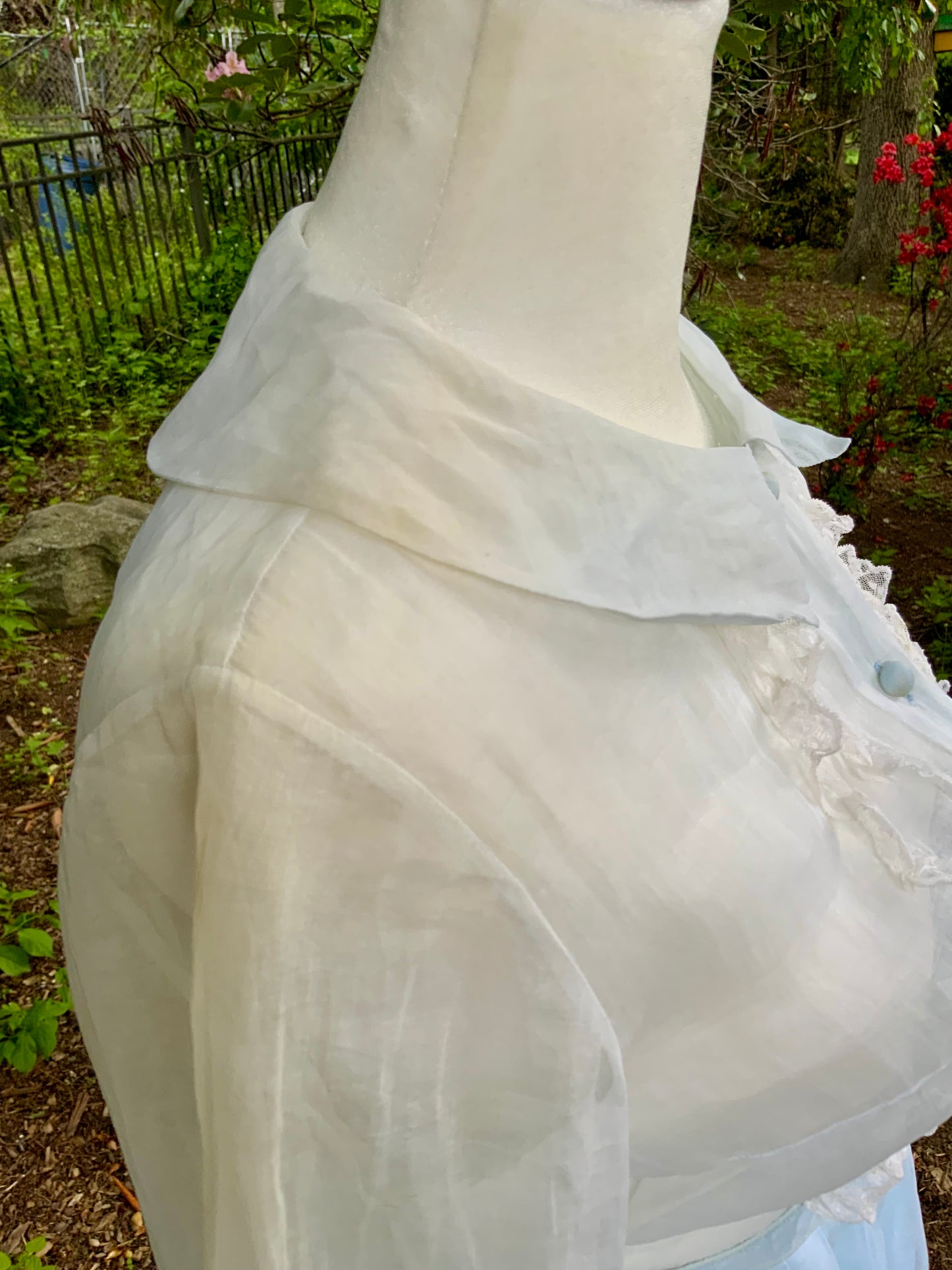 Late 1930s 1940s Sheer Blue Cotton Organdy Dress Romantic Lingerie Style Dress-30CR