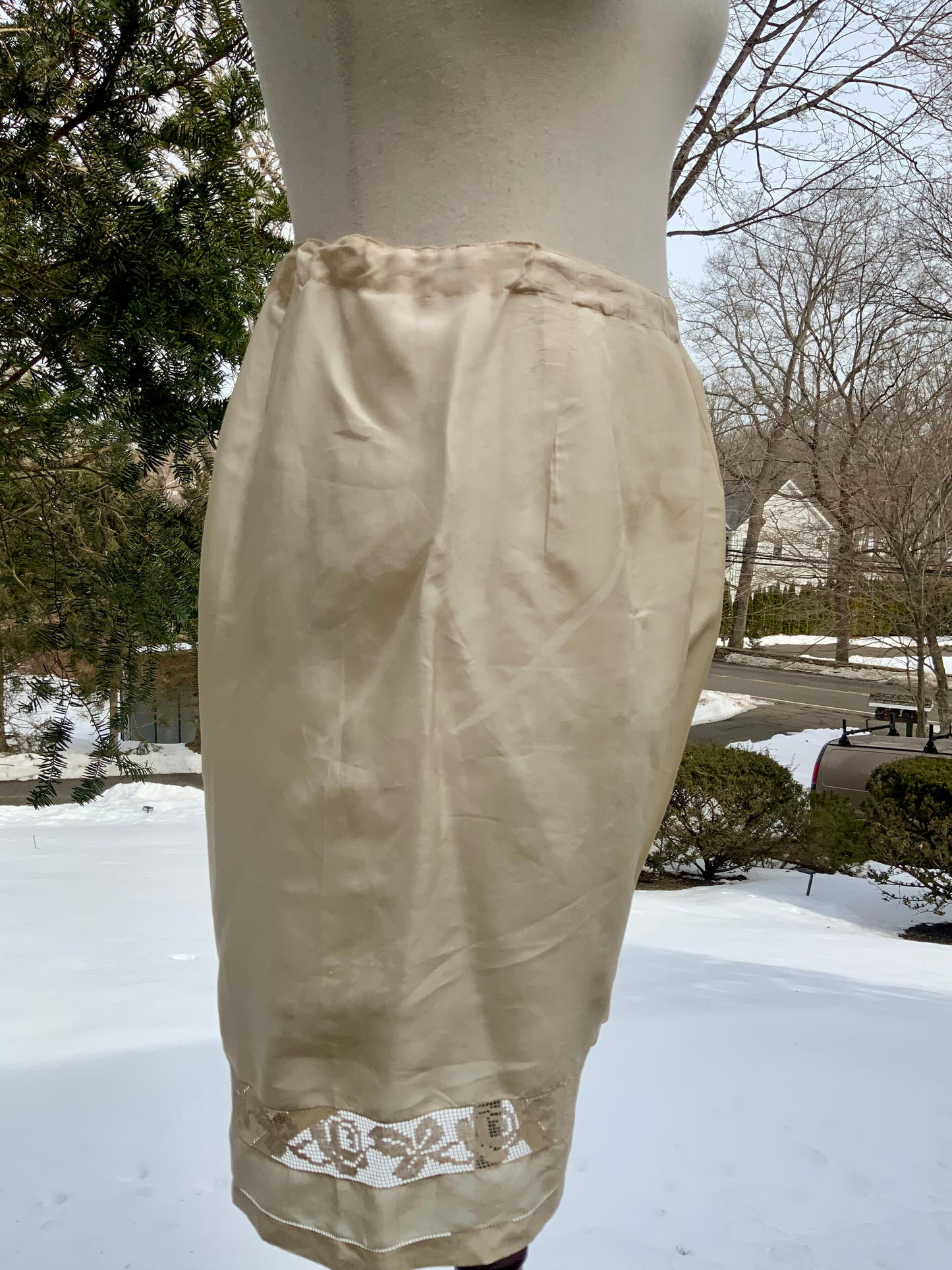 Antique 1910s–1920s Pure Silk Bloomers with Filet Lace Inset | Edwardian Lingerie Drawers-ED57