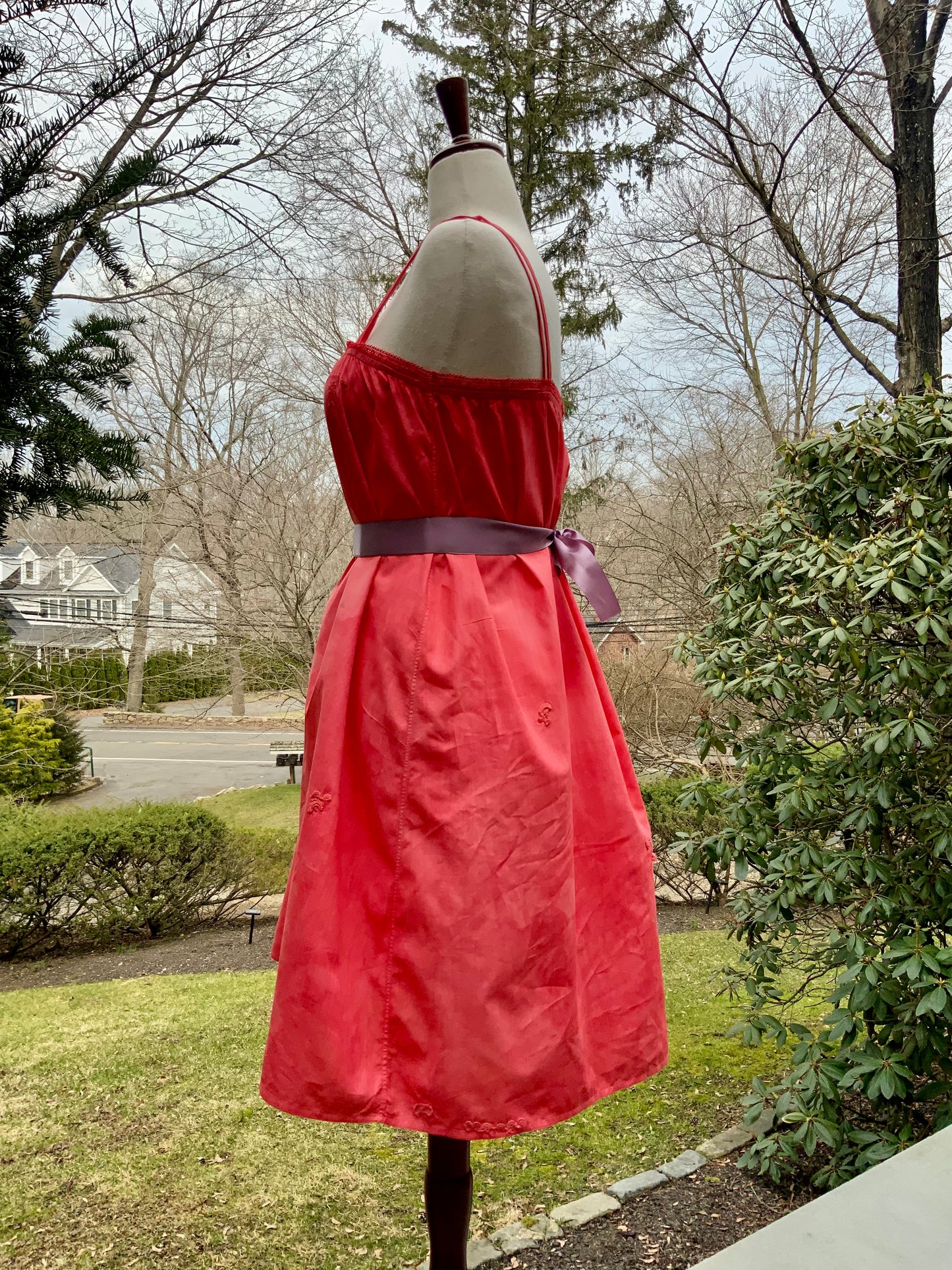 Edwardian Hand-Dyed Cotton Slip Dress | Restored Antique Lingerie with Appliqué Details | ED79