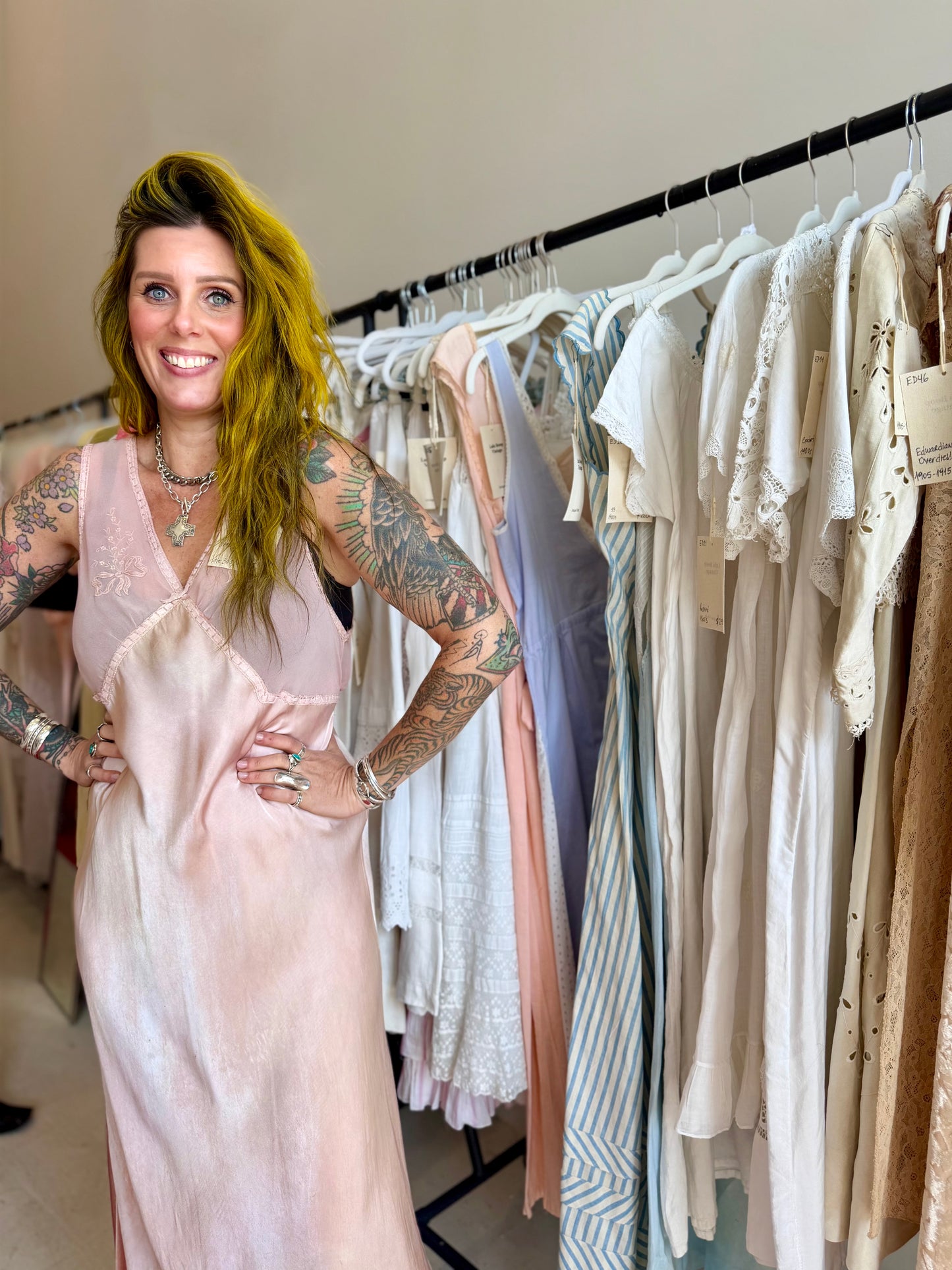 One of a Kind Hand Dyed 1930s Silk Satin Gown | Peach Nude Antique Slip Dress-30CE