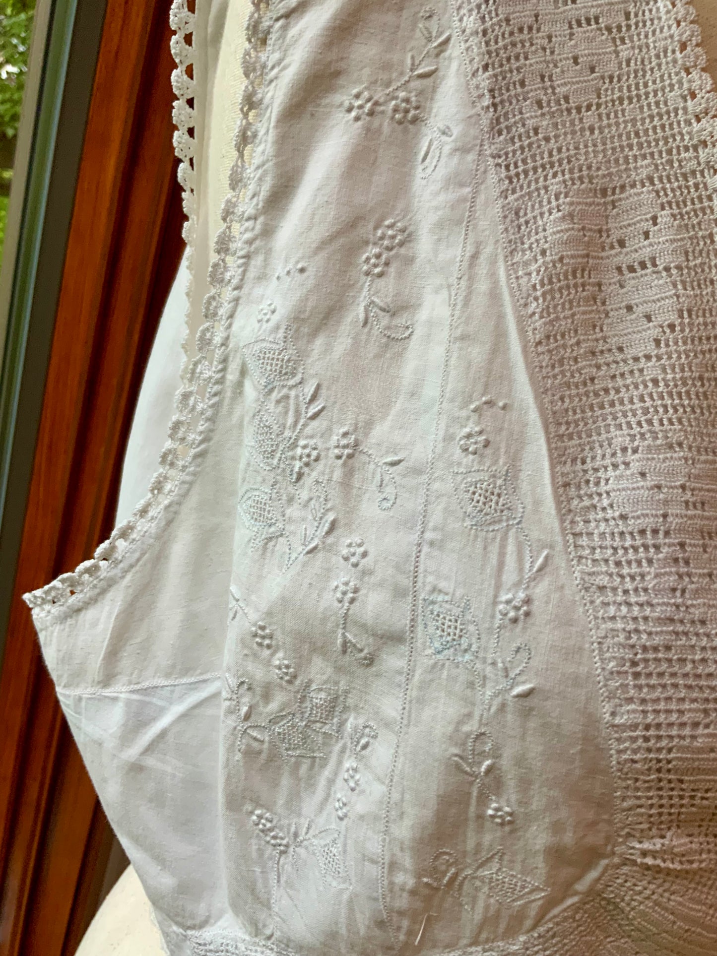 Antique Edwardian Corset Cover | Whitework Embroidery & Handmade Filet Crochet| XL-ED84