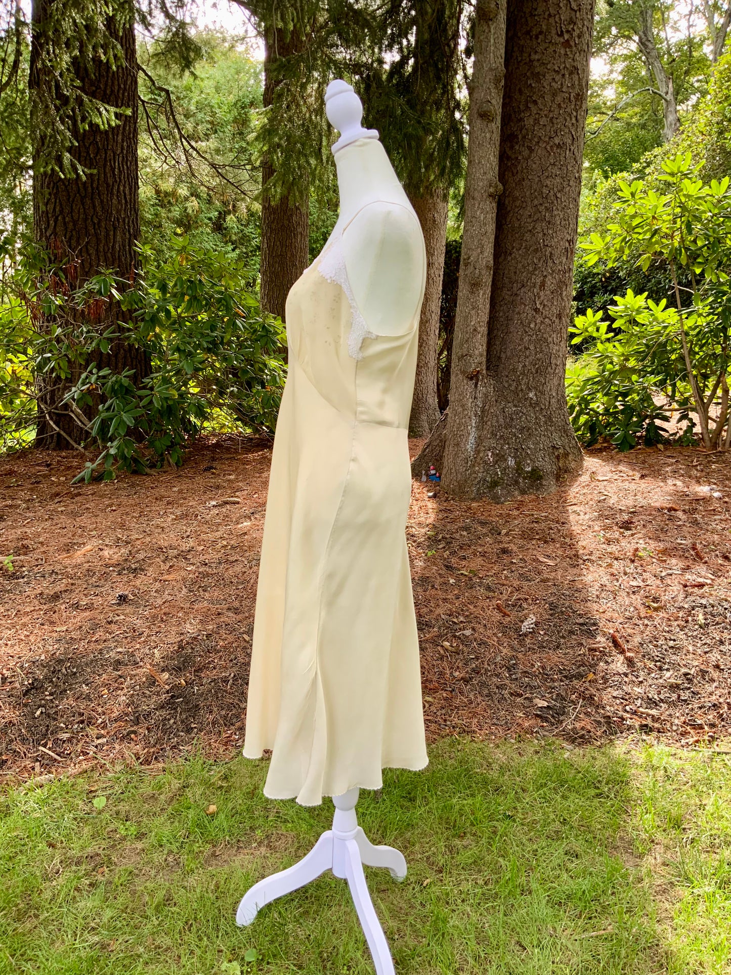 1940s Silk Slip Dress | Vintage Lingerie with Lace Embellishments & Sheer Chiffon Bodice | Old Hollywood Nightgown
 - 40s - 40AM