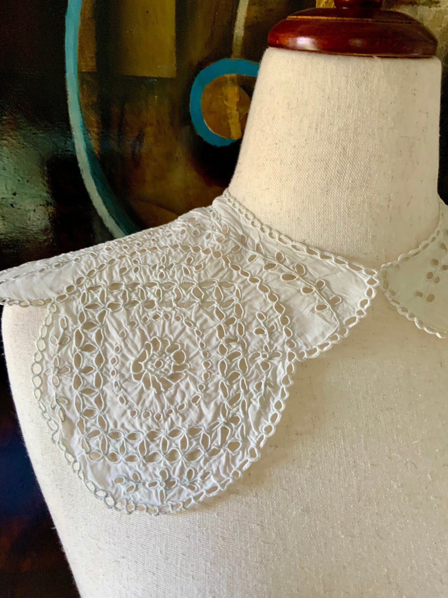 Antique Edwardian Cutwork Cotton Collar – Broderie Anglaise Embroidered Detachable Collar