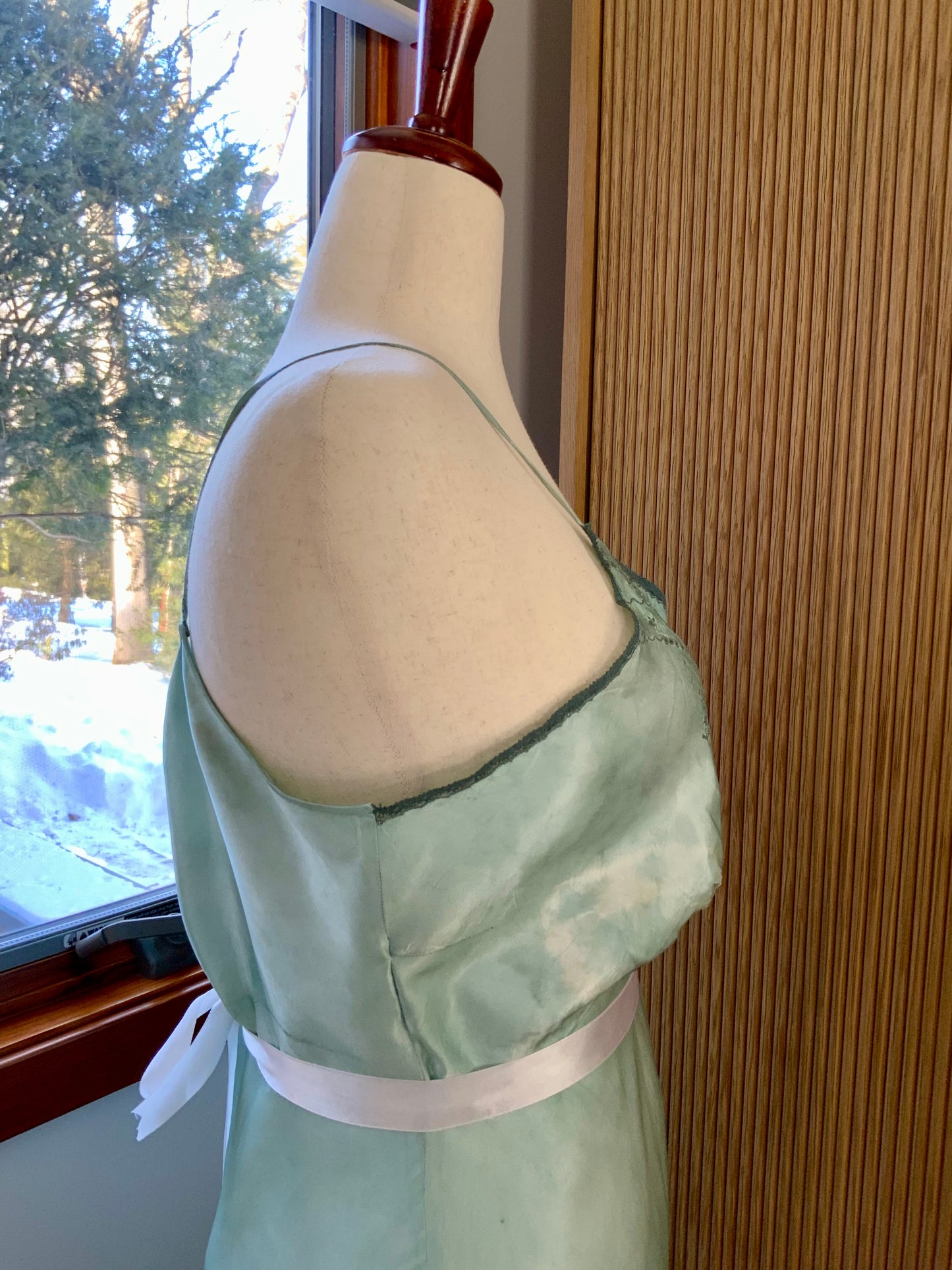 1930s–1940s Hand-Dyed Silk Satin Embroidered Slip Dress-40AN