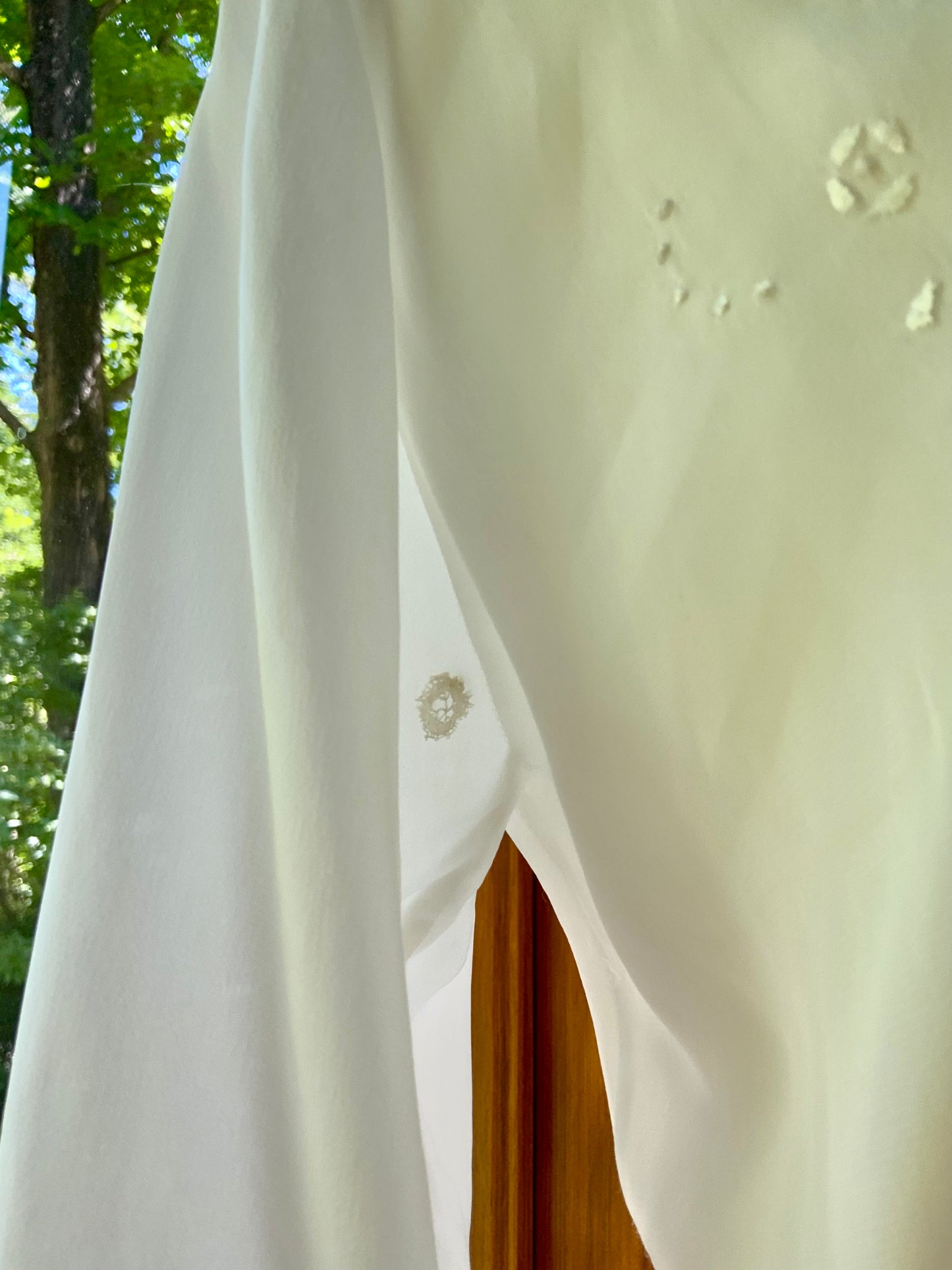 Vintage Ivory Silk Satin Long Sleeve Bridal Gown | Deep V-Neck Lace Maxi Dress-70BD