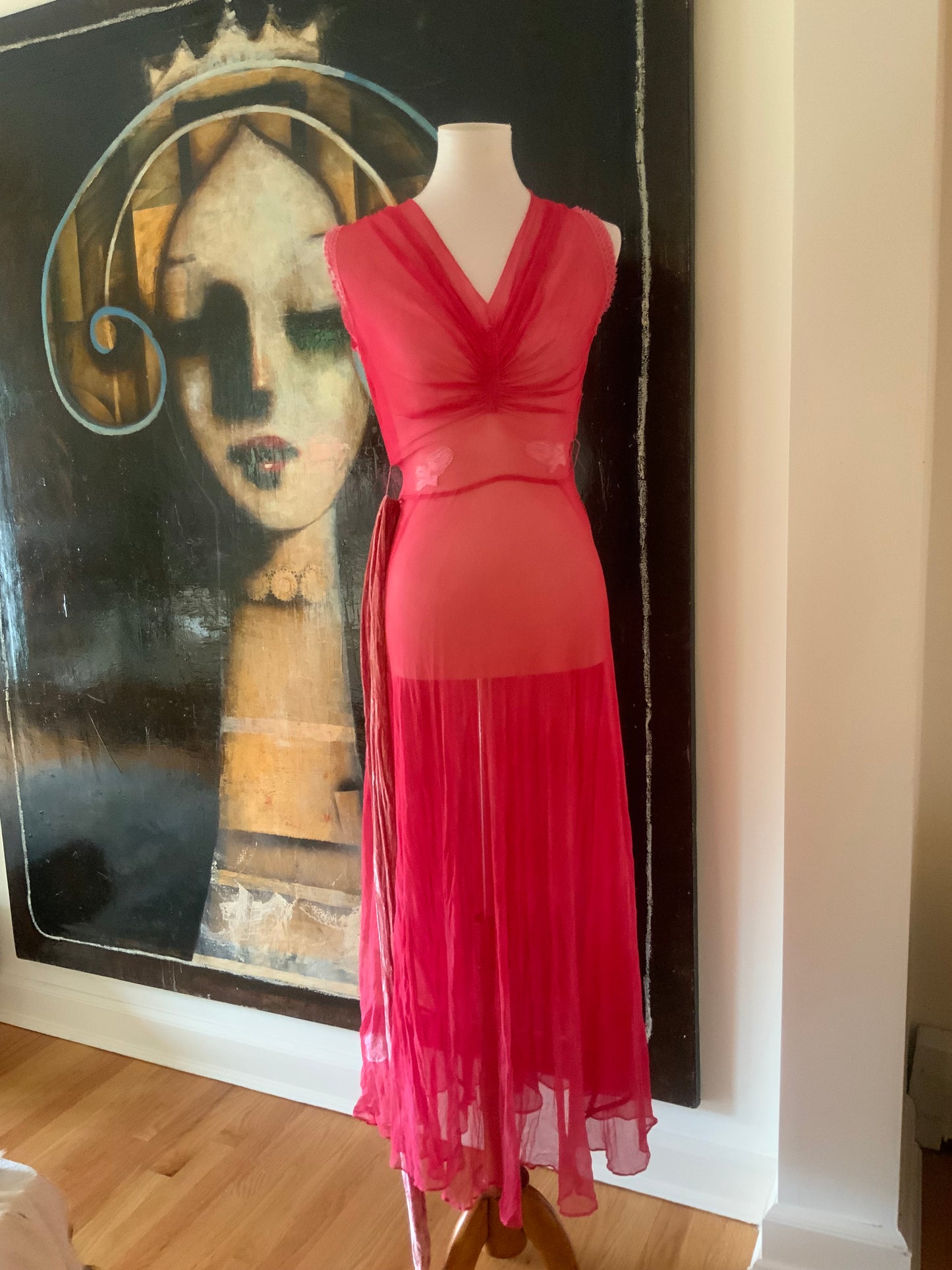 Hand Dyed Pink Chiffon Dress - 50s