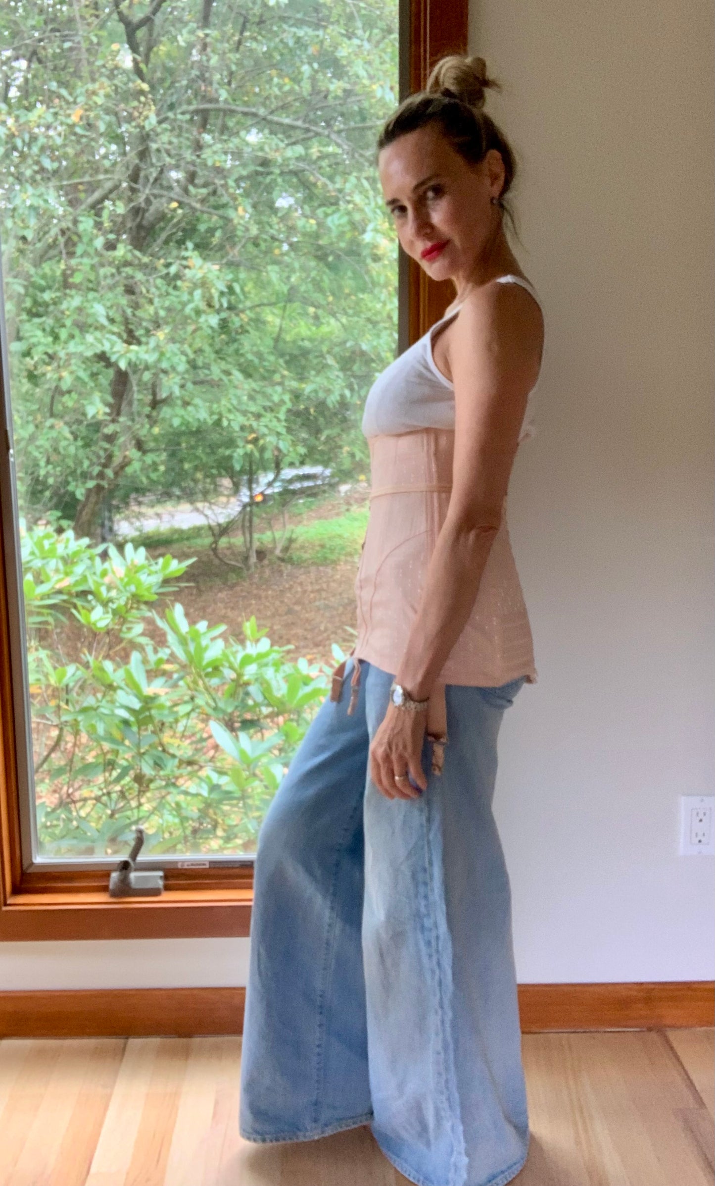 Rare 1920s Rengo Crown Corset Co. Corset Girdle | Pink Cotton & Rayon with Lace Back | Excellent Condition - 20AO