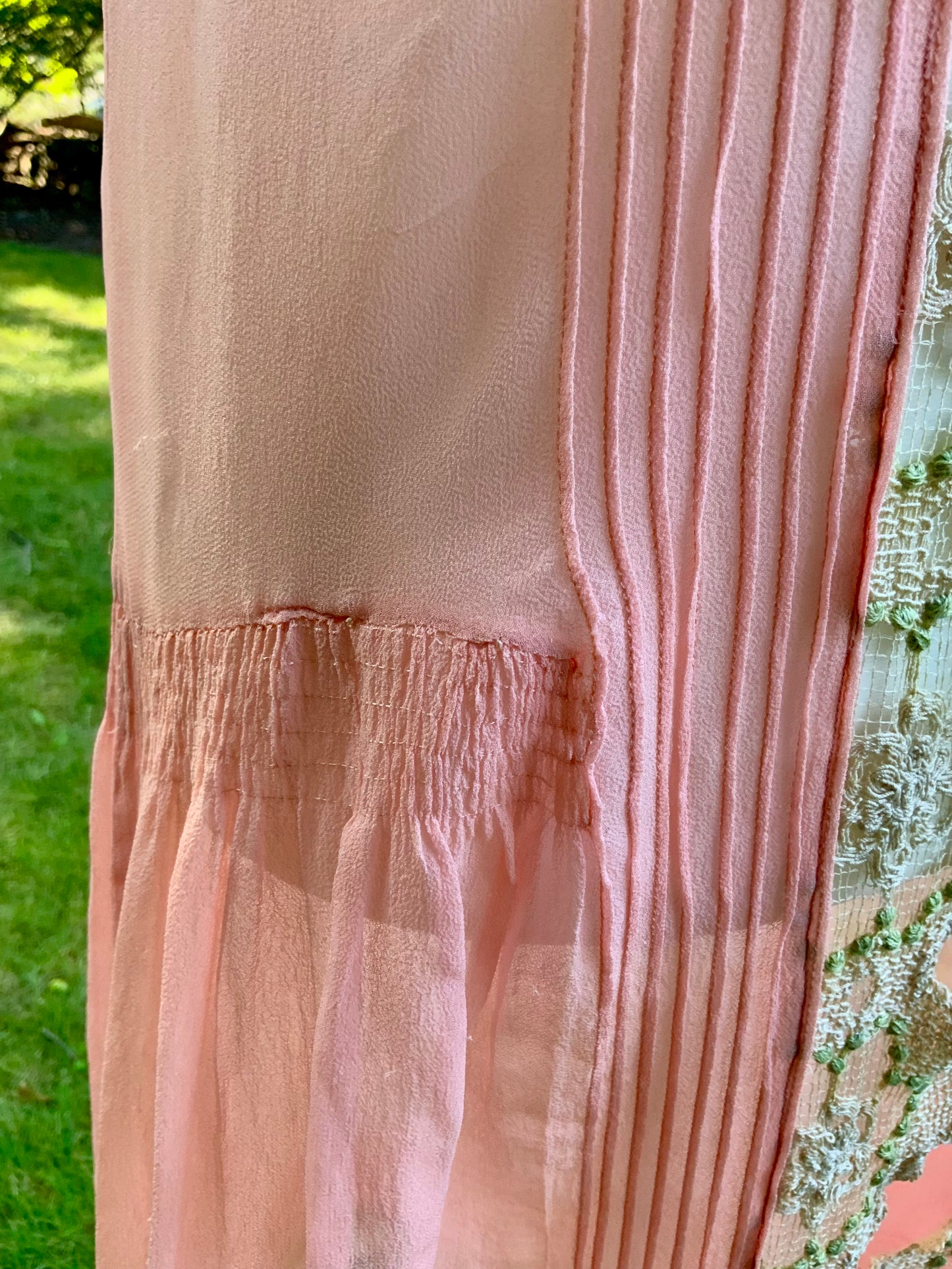 Rare 1920s Silk Chiffon Flapper Dress Art Deco Lace Dress Original Silk Slip Antique Pink Dress Vintage Restored with Vintage Appliqués. 20AS