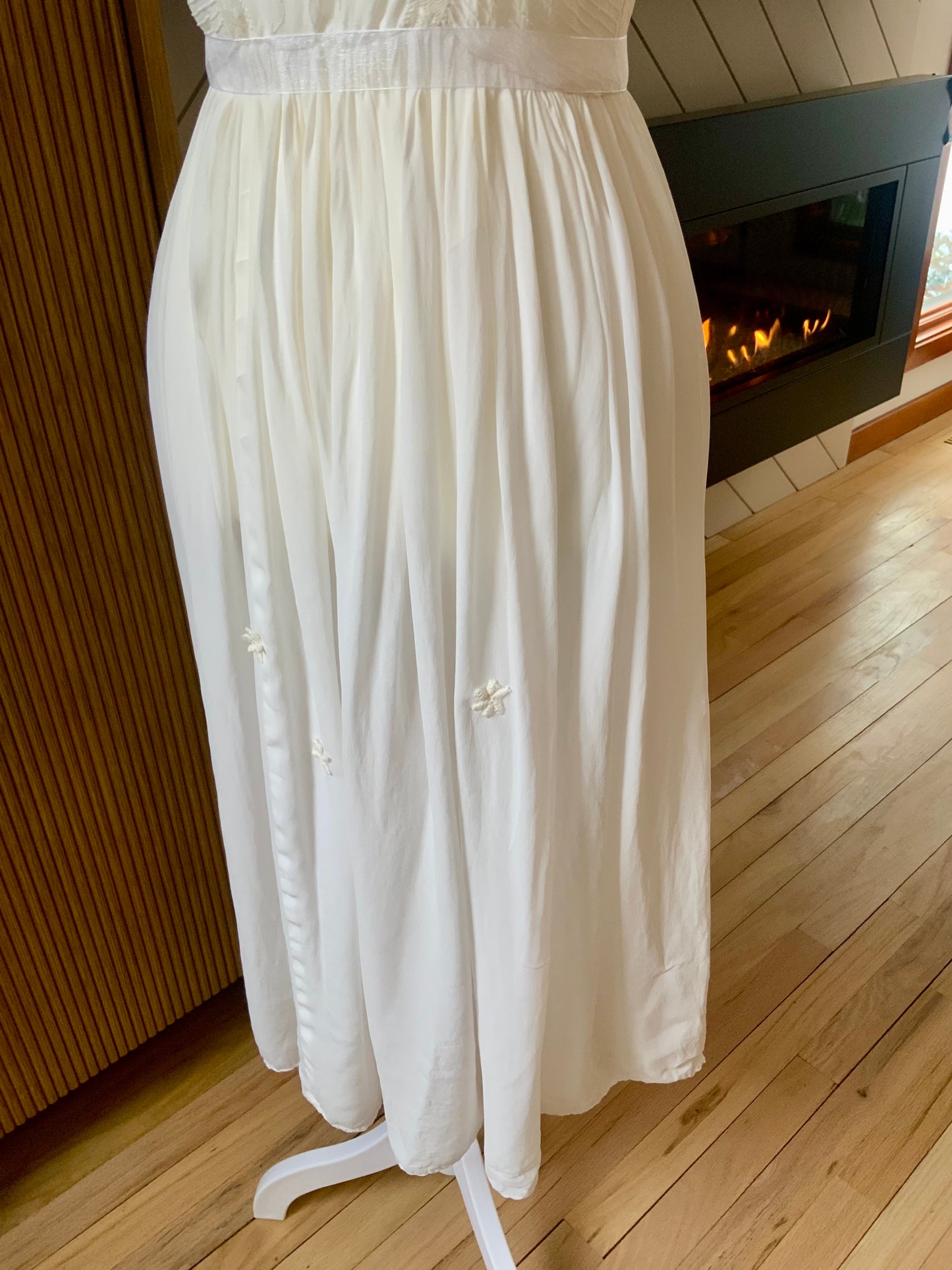 1930s Chiffon Lingerie Dress — Antique Ivory Embroidered Boudoir Gown with Butterfly Motif-30BE