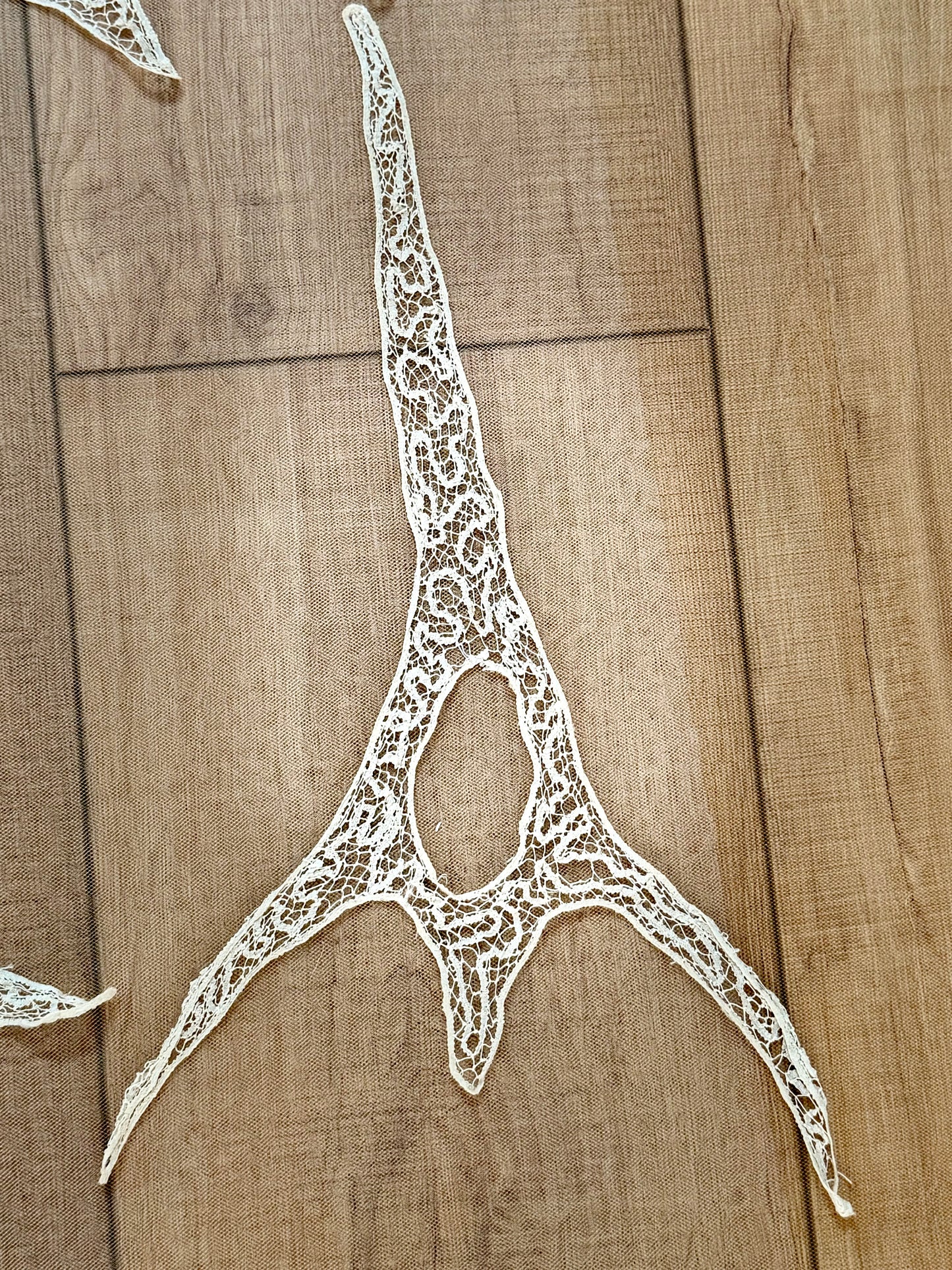 Antique Edwardian Bridal Lace Appliqués | Architectural “Eiffel Tower” Motifs | c. 1905–1915