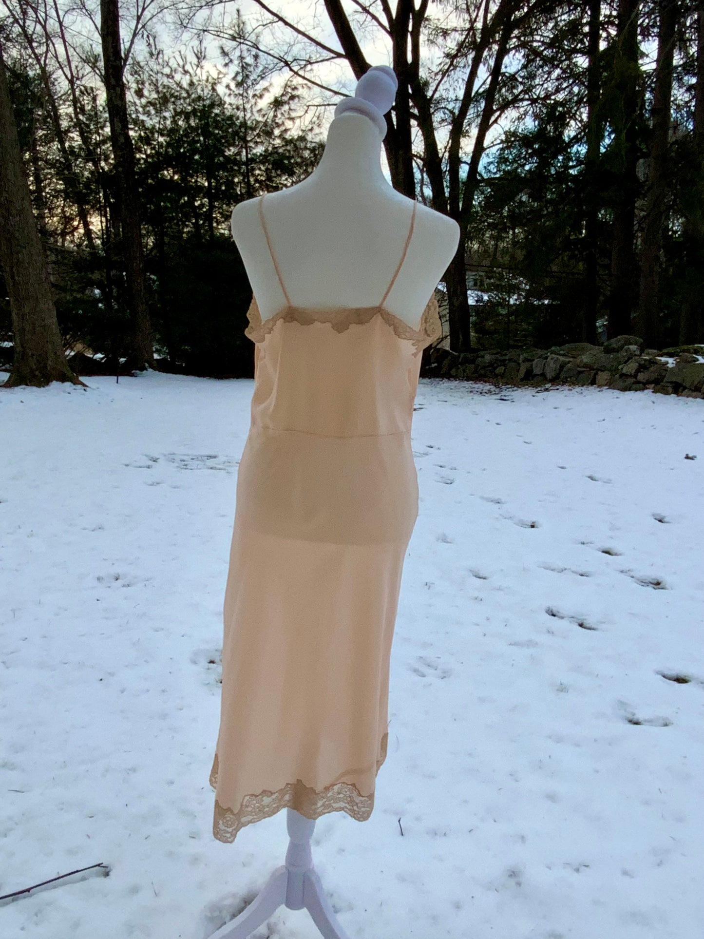 Late 1930s True Silk Peach Slip Dress with Lace Bodice | Bias Cut Antique Lingerie-40AR