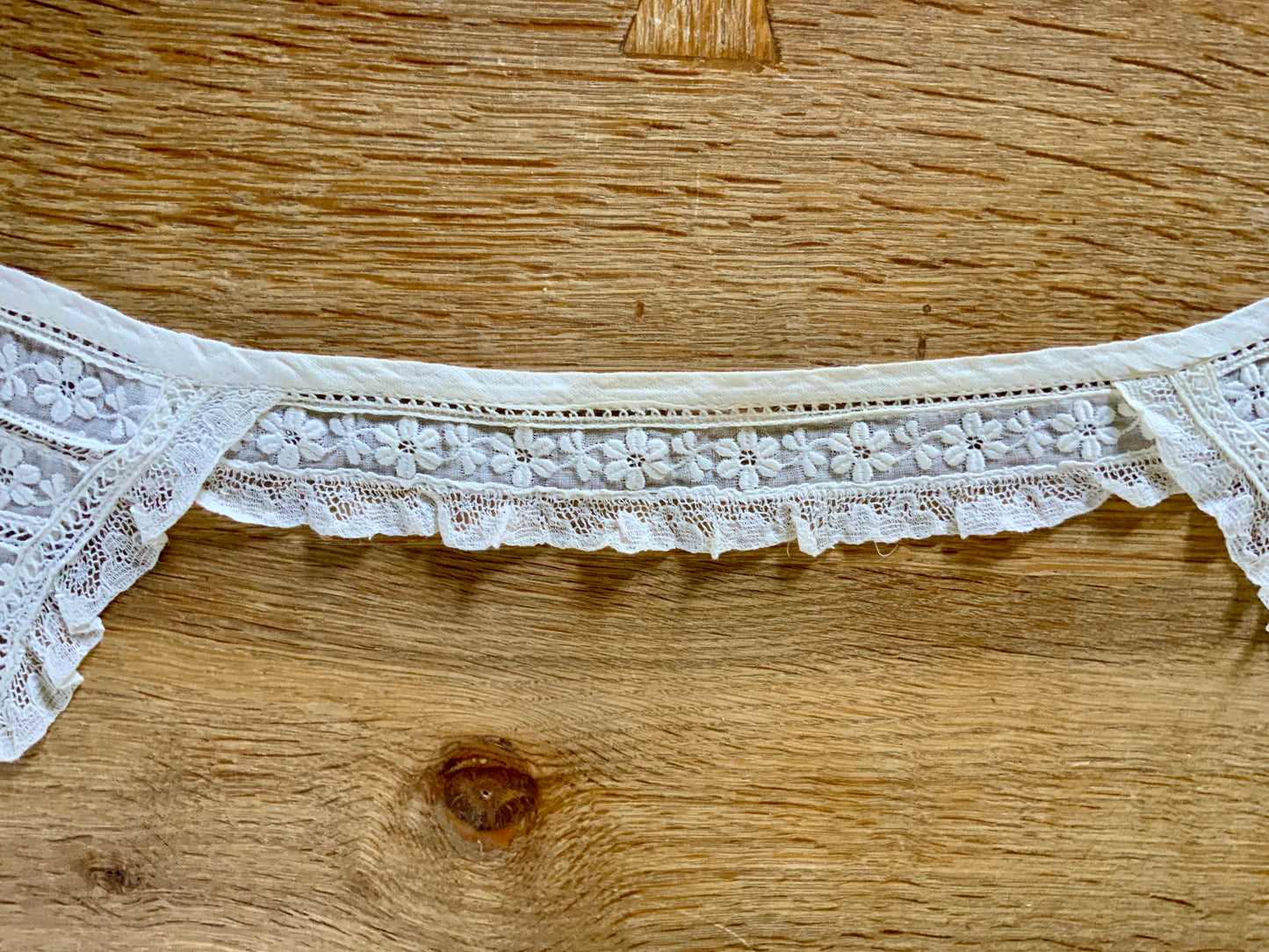 Antique Edwardian Embroidered Cotton Lace Collar – Sailor V Neck Floral Eyelet Trim Detachable Collar