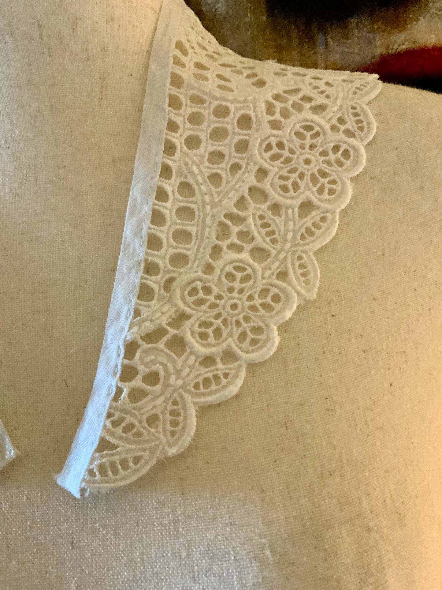 Antique Lace Collar Edwardian Floral Cutwork Collar Handmade Cotton Statement Collar