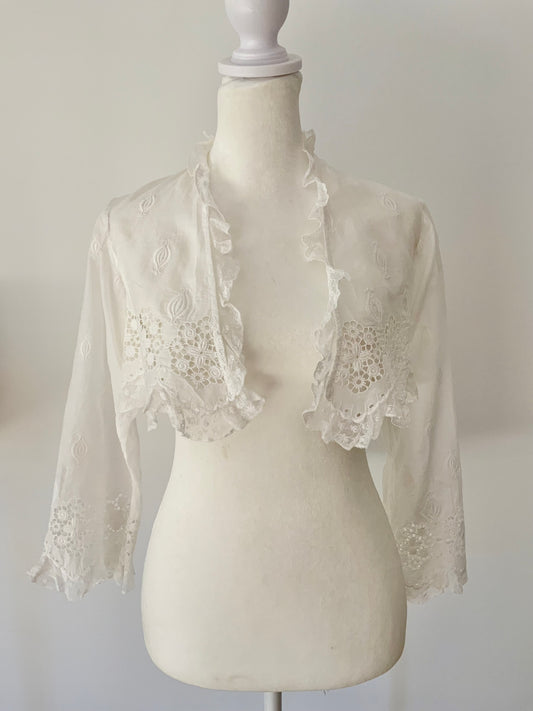 Antique Edwardian Lace Bed Jacket – Whitework Cotton Lingerie Bodice-ED43