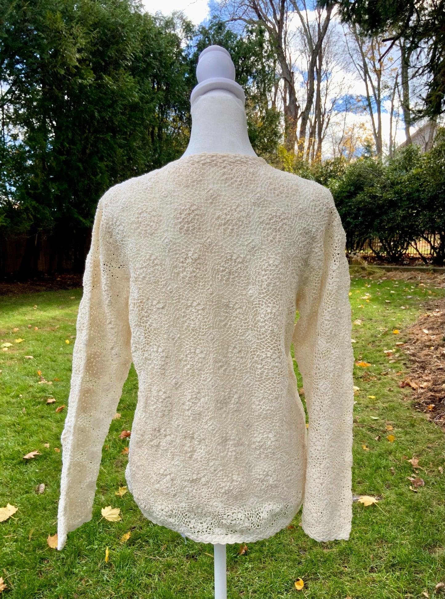 1950s Hand-Crocheted Ivory Lace Cardigan - 50BD
