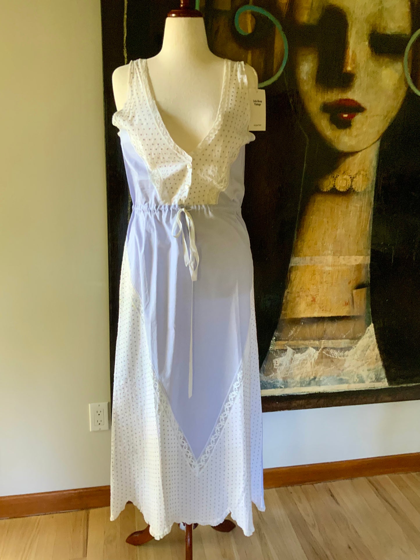 Late 1930s White Cotton Dotted Nightgown – Eyelet Slip Dress - 30AR