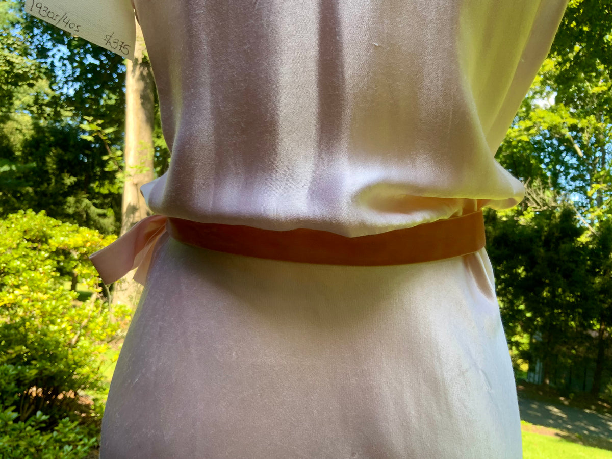 1930s Blush Pink Satin Nightgown with Sheer Embroidered Bodice.30CK