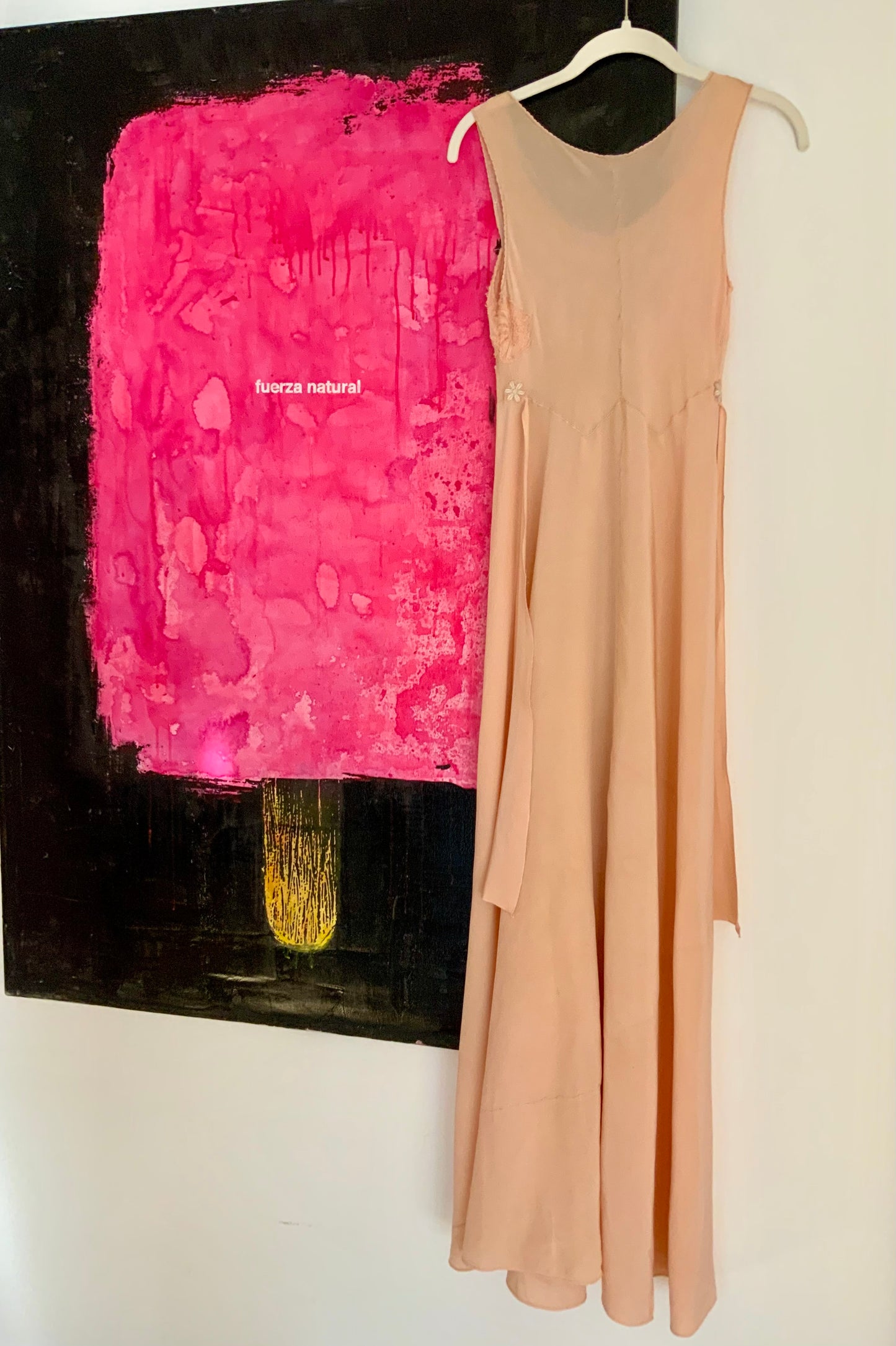 1930s Peach Rayon Nightgown with Art Deco Embroidery & Restored Lace Appliqués – Bias Cut Vintage Lingerie - 30AZ