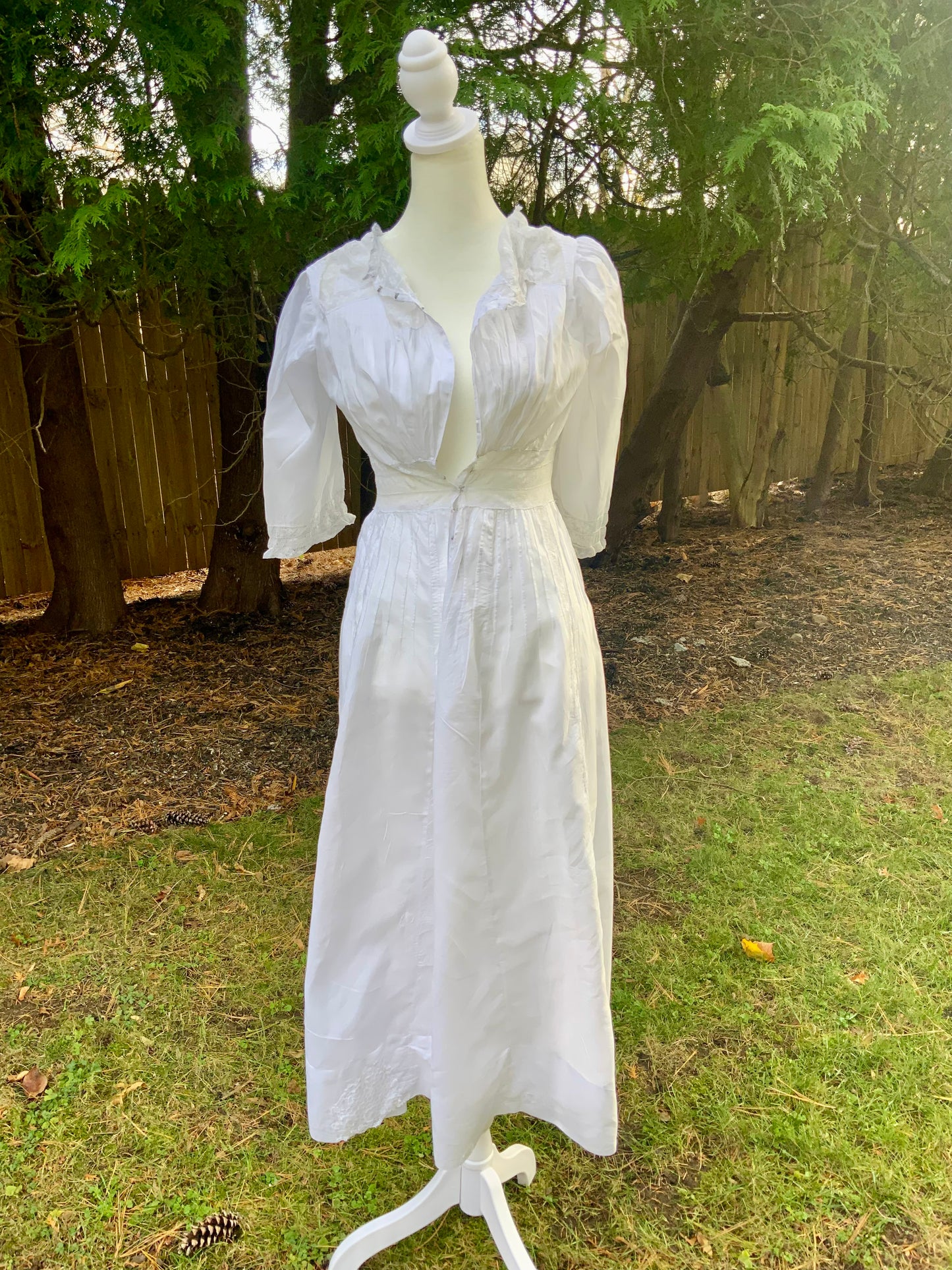Edwardian White Cotton Lace Tea Dress c.1908–1914 — Pintucks, Lace Inserts - ED37