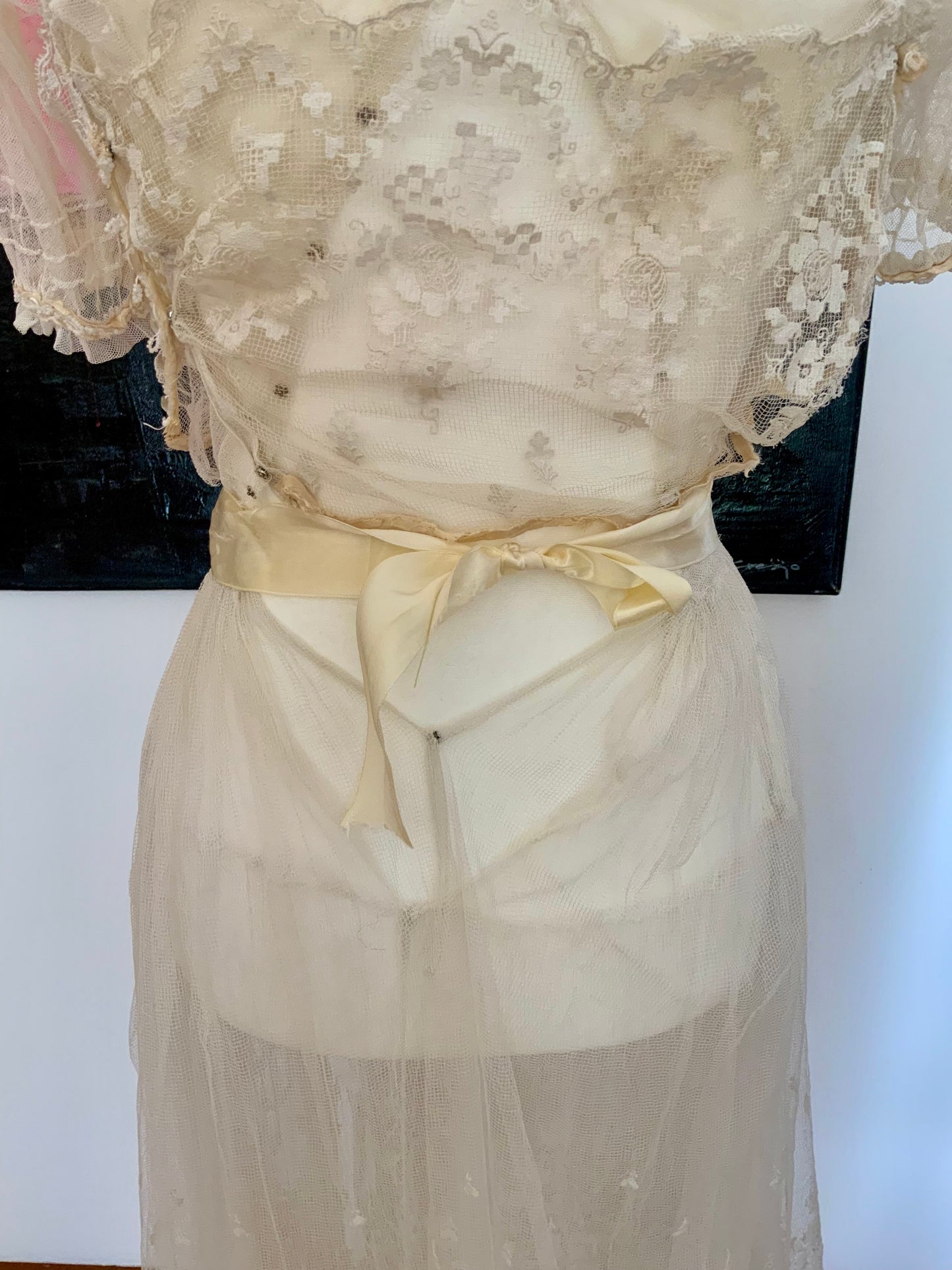 Antique Tulle Dress -Filet Lace – Early 1900s – ED40